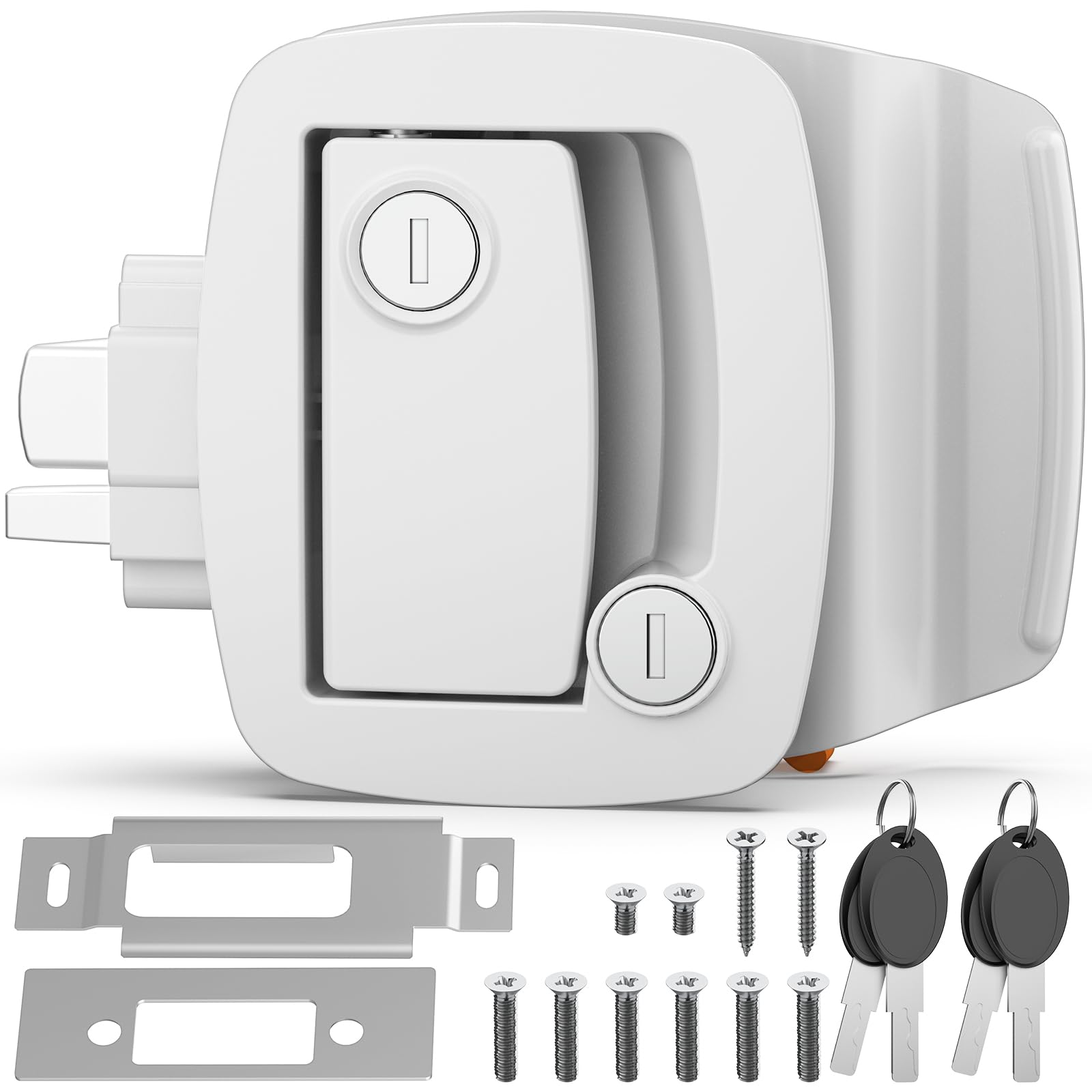 Paulinn Rv Door Lock Replacement - White 100% Paddle Deadbolt Lock, Ip67 Waterproof Camper Door Lock With 4 Keys For Horse Trail