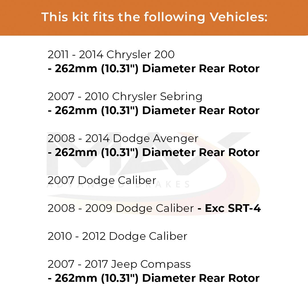 Max Advanced Brakes Rear Brake Kit Compatible With Chrysler 200 Sebring Compatible With Jeep Patriot 10.31 '' Rear Rotor Replace