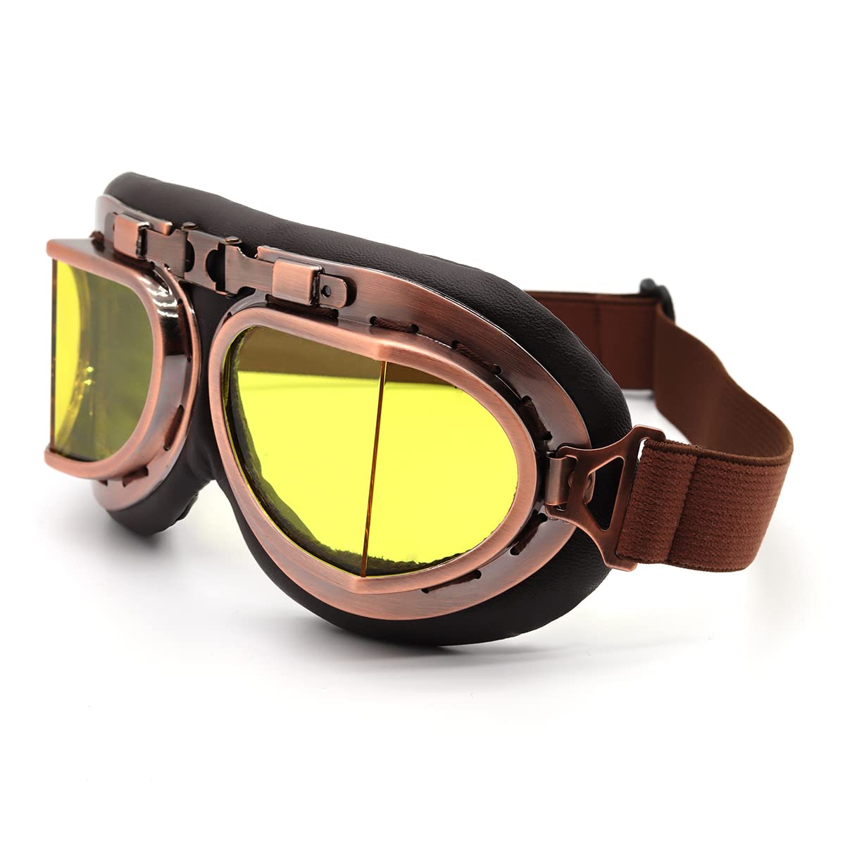 Kucehiup Vintage Aviator Goggles Motorcycle Goggles (Copper Frame Yellow Lenses)