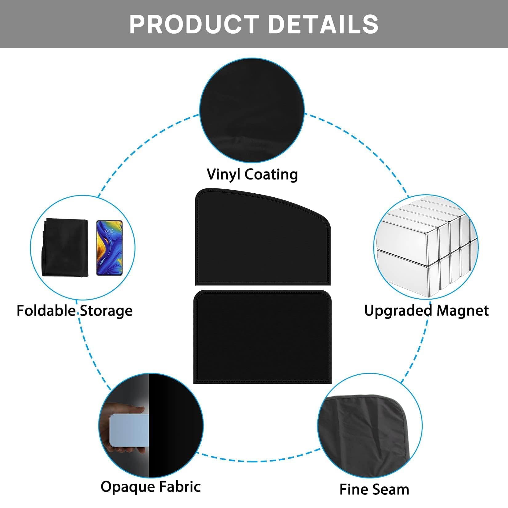 Side Window Sun Shade Magnetic Universal Sunshade Privacy Blinds Car Blackout Curtain for Car Camping Sleeping Family Travelling