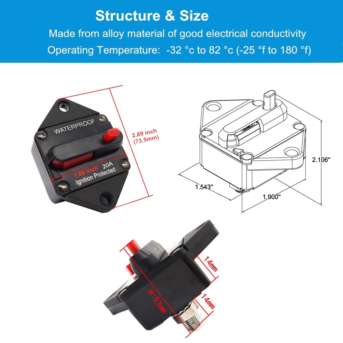 Wohhom Hi-Amp 80Amp Circuit Breaker 12V-32V Dc Waterproof, 10-300A Fuse Inverter With Manual Reset Button For Auto Truck Rv Mari