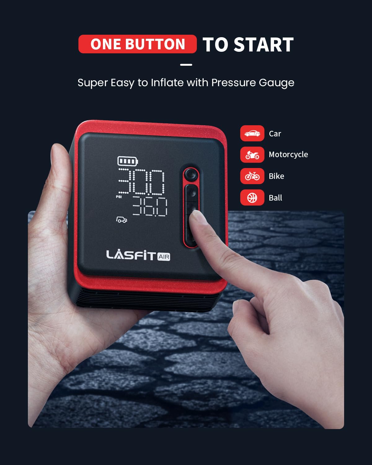 Lasfit Cr1 Car Tire Inflator Portable Air Compressor [3X Fast Inflafe All Suvs Sedans] Air Pump For Car Tires W/Digital Pressure Gauge, Auto Stop, 150Psi Electric 7800Mah Cordless 12V Corded Dual-Use