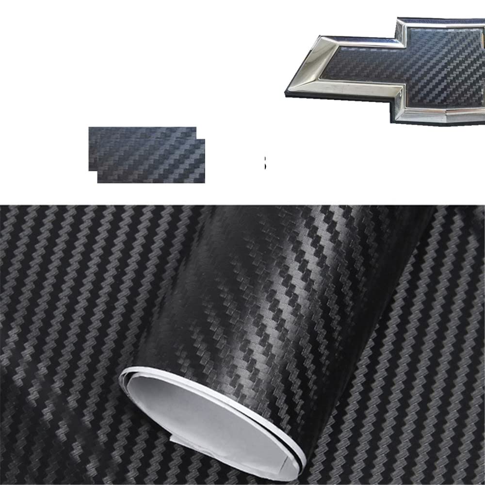 Xyc Compatible With Chevrolet 2 Pcs Carbon Fiber For Chevy Bowtie Emblem Overlay Sheets Front/Back Vinyl Decal Wrap