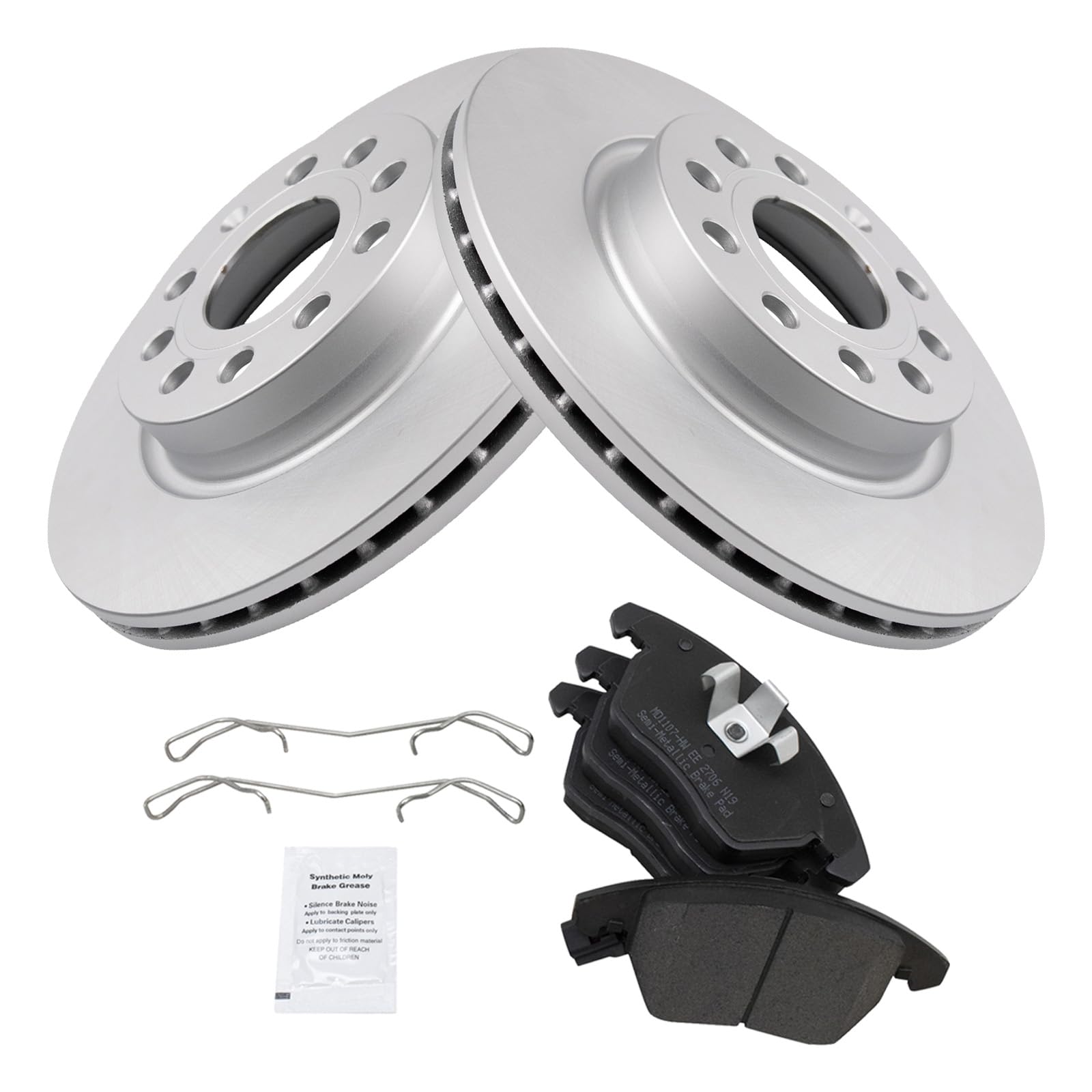 Trq Front Brake Pad & Rotor Kit Brake Pads Brake Rotor Semi-Metallic Premium G-Coated Compatible With 2011 Audi A3 Quattro 2013