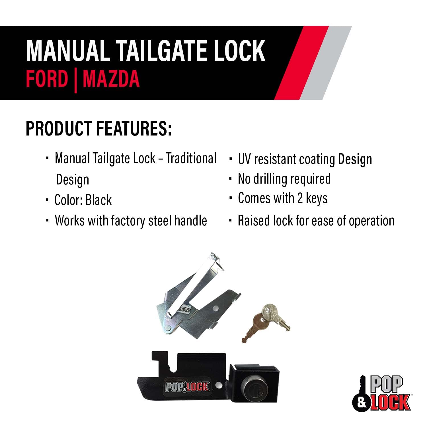 Pop & Lock Pl2300 Black Manual Tailgate Lock (Works Only With Factory Steel Handle)