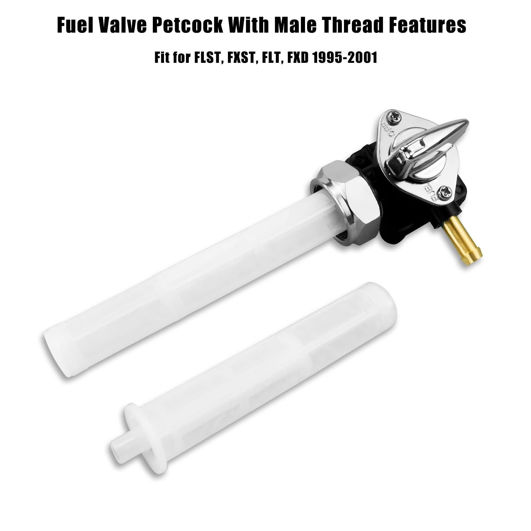 Fuel Valve Petcock With Male Thread Fit For Harley Flst Fxst Flt Fxd 1995-2001 Replace 61338-94D