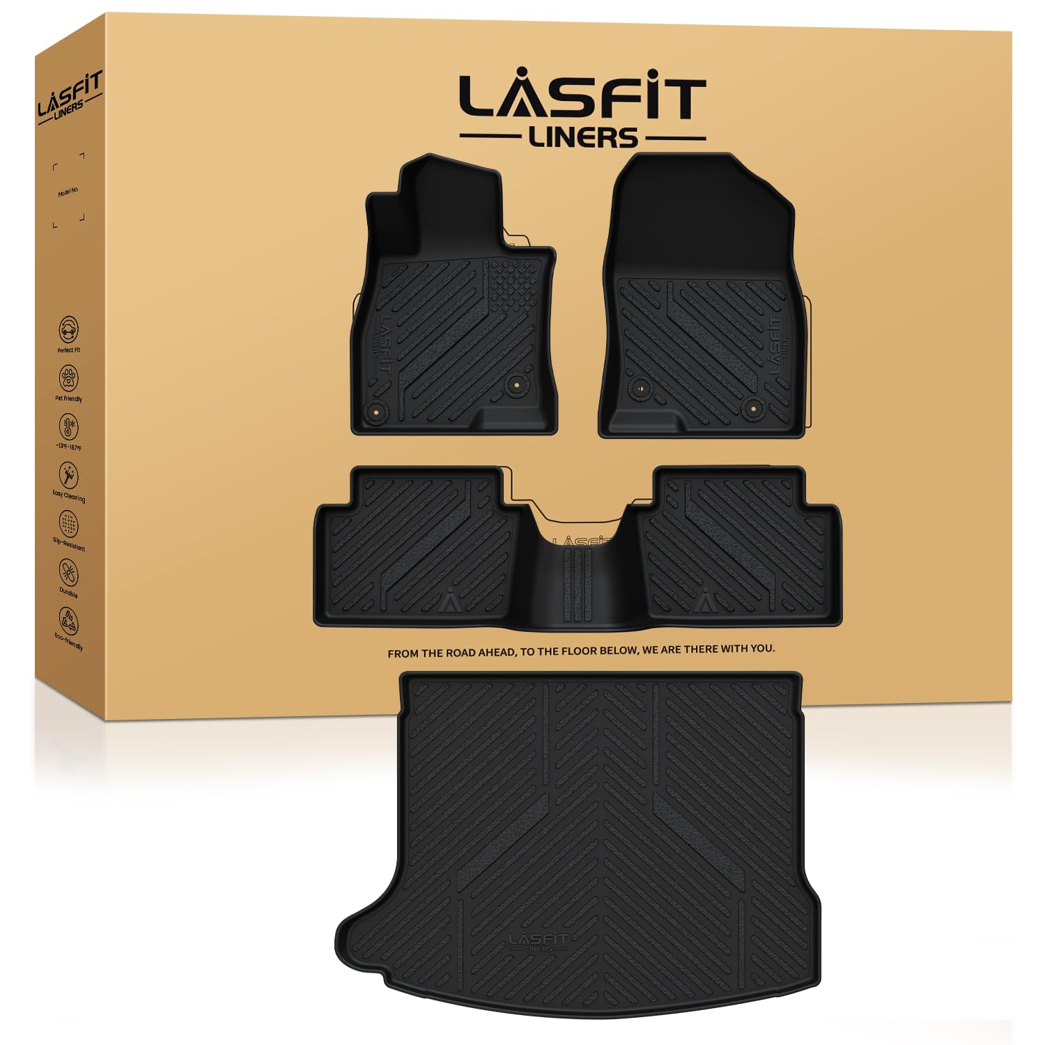 Lasfit Floor Mats & Cargo Mat For Mazda 3 2018-2014 (Only Fits Hatchback, Not Fits Sedan) All Weather Tpe Floor Liners Front & R