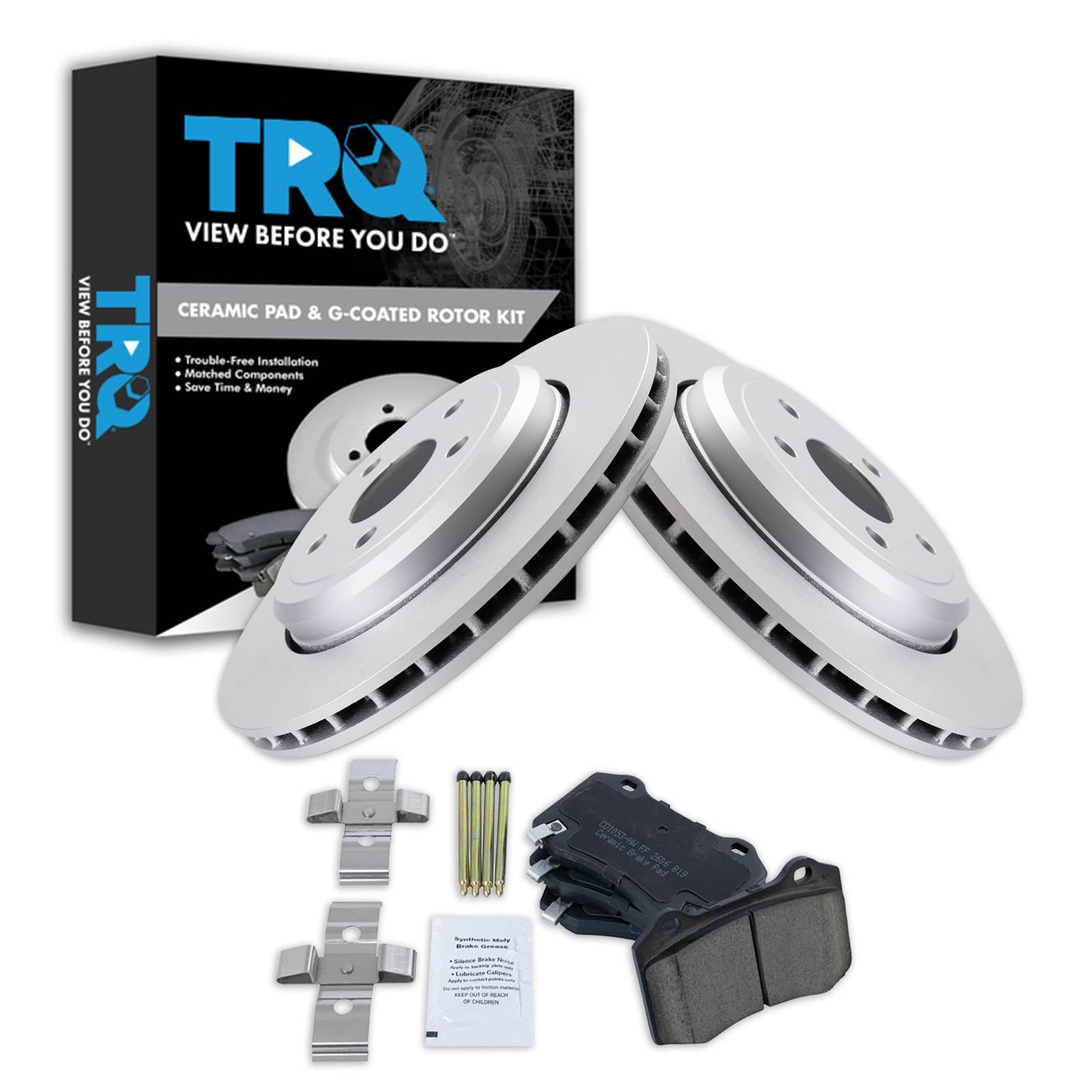 Trq Rear Brake Pad & Rotor Kit Brake Pads Brake Rotor Ceramic Vented Premium G-Coated Compatible With 2018-2019 Dodge Durango 20