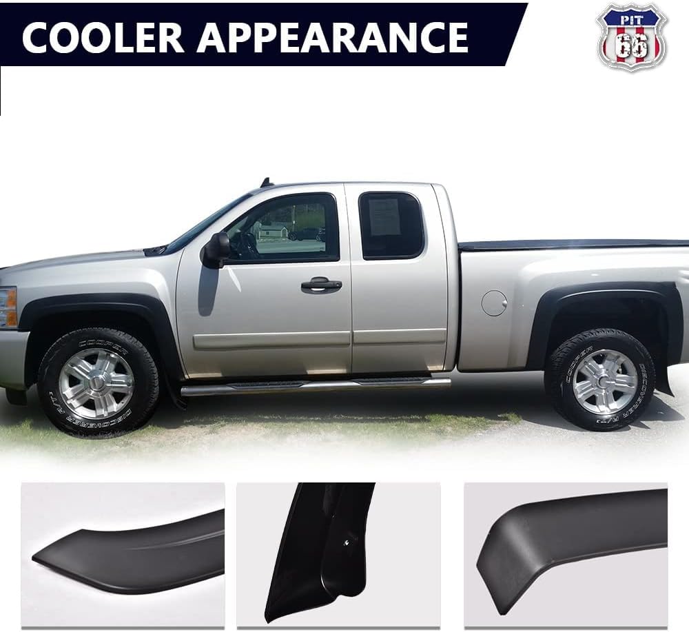 PIT66 Fender Flares, Fit 2007-2013 Chevy Silverado 1500, Fit 2007-2013 Silverado 2500HD/3500HD 78.0/97.6 Long Bed (Not for D