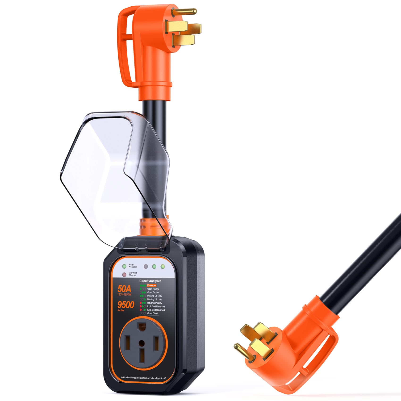 Geargo Rv Surge Protectors 50 Amp Rv Circuit Analyzer, Full Protection(9500 Joules), Rv Adapter Plug For Camper(Orange)