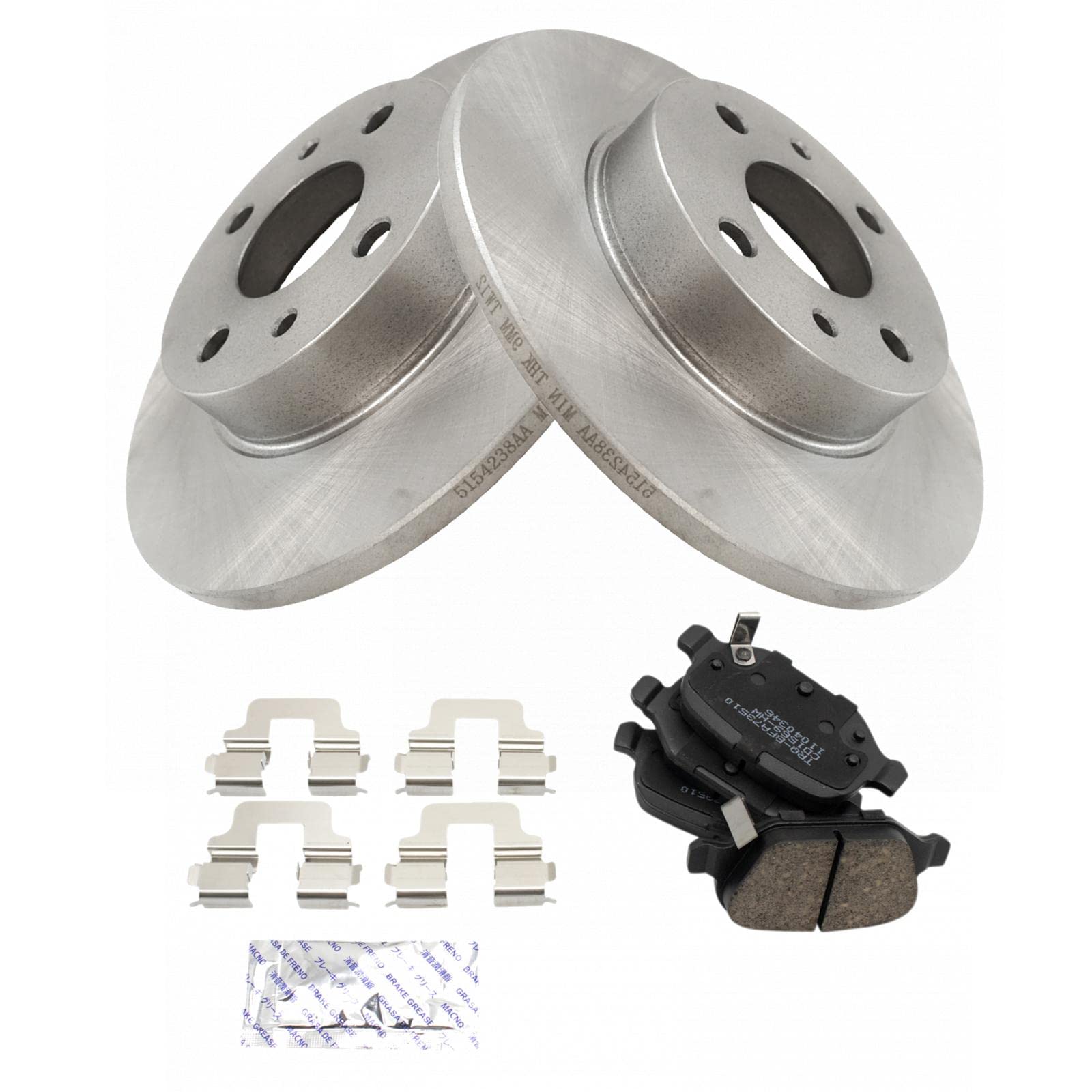 TRQ Rear Brake Pad & Rotor Kit Brake Pads Brake Rotor Ceramic Solid Compatible with 2012-2019 Fiat 500