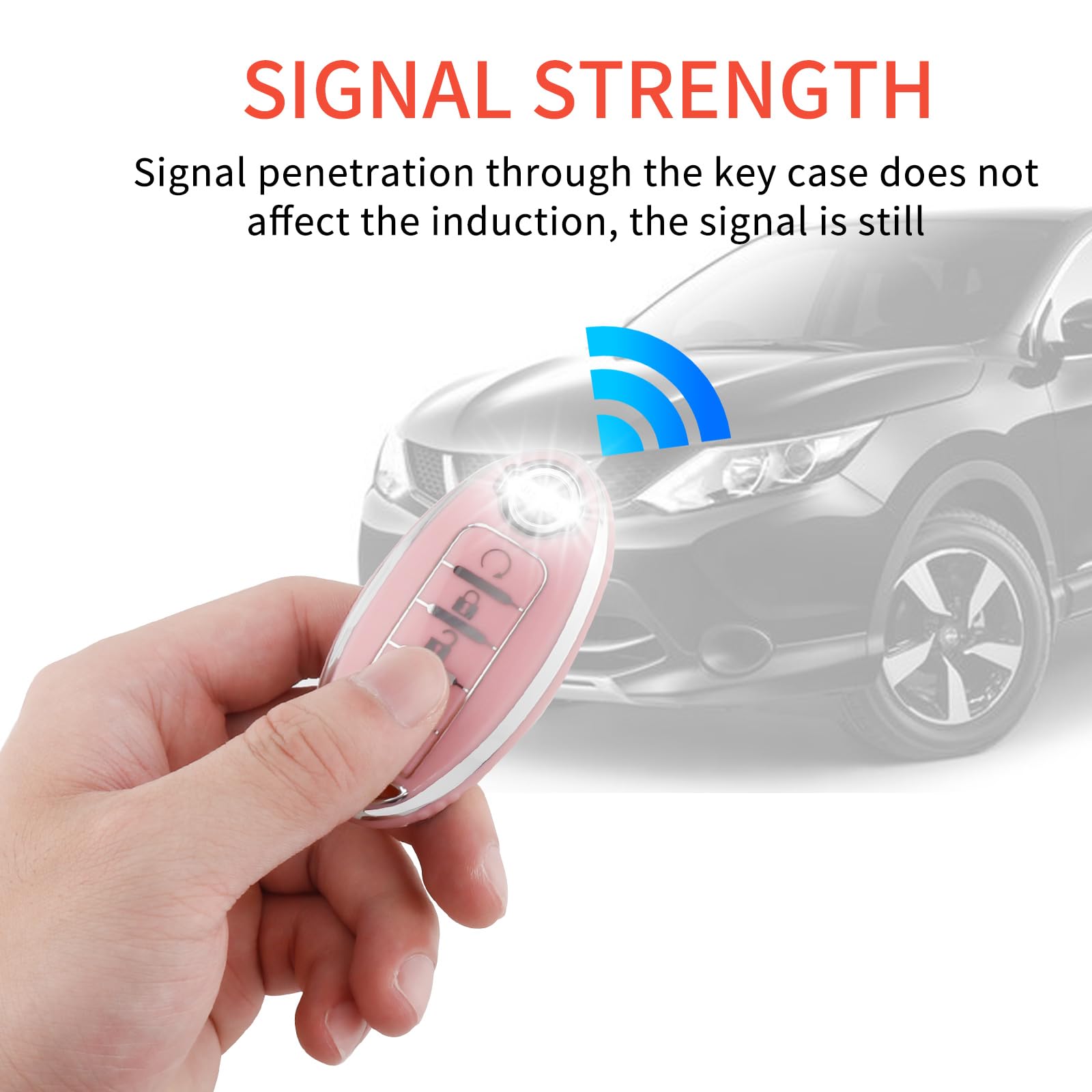 Pangpai Pink Key Fob Cover for Nissan, Soft TPU Key Protection with Keychain Fit for Altima Rogue Sentra Pathfinder Frontier Max