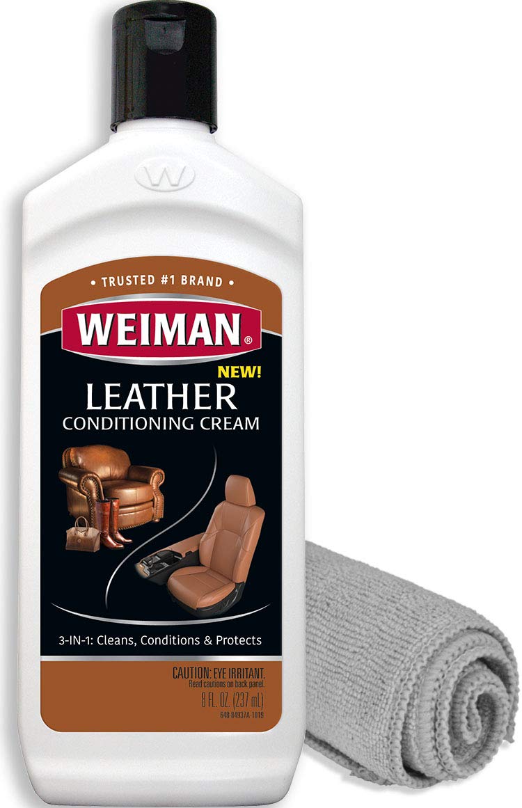 Weiman 3 In 1 Deep Leather Conditioner Cream (Microfiber Cloth) - Restores Leather Surfaces - Use On Leather Furniture, Car Seat