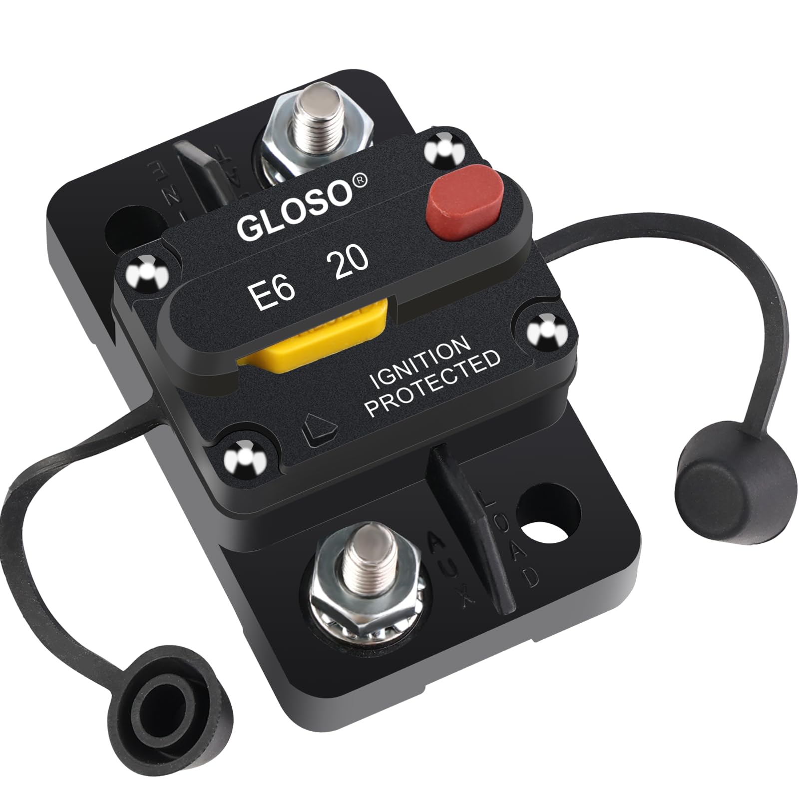 Gloso Circuit Breaker 20 A E69 For Marine Truck Boat Rv Automotive Mid Range Mini T3 Manual Reset Switchable Compact Medium Ip66 (20 A)