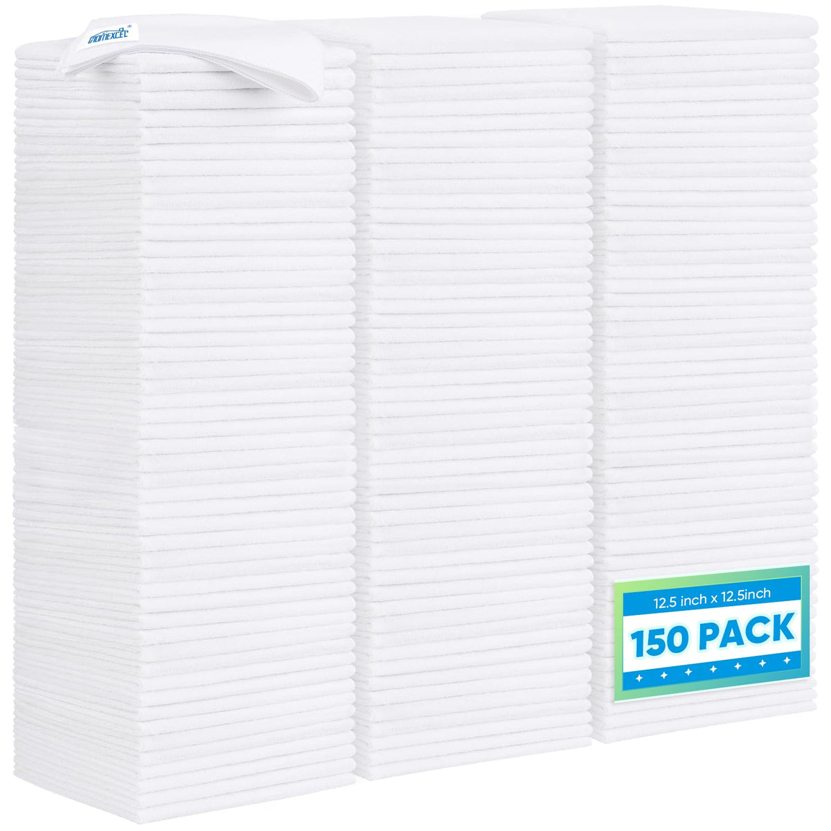 Homexcel White Microfiber Cleaning Cloth 150 Pack, 12.5 X 12.5 Inch Microfiber Towels For Cars, Ultra Absorbent Car Washing Clot