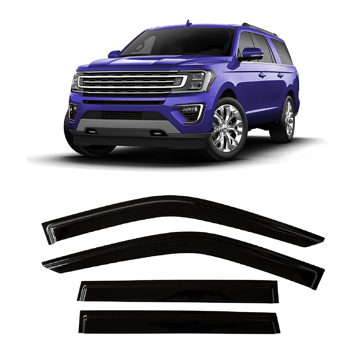 Zzdsnj Tape-On Windows Visor 4-Piece For 2018-2024 Ford Expedition Rain Guards Shield Shade Smoke 94785