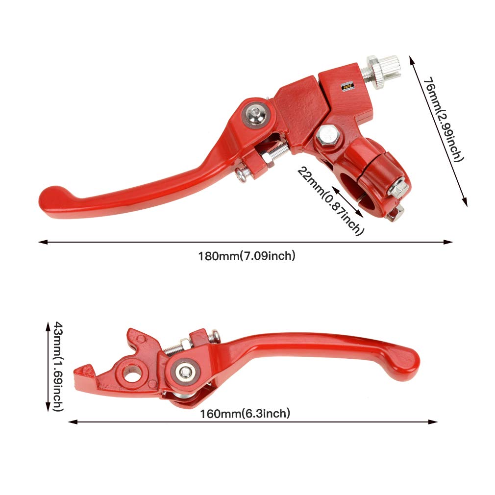 Hiaors Red Brake Folding Clutch Lever With Perch For 7/8 Handlebar 110Cc 125Cc Ssr125 Ssr70 Ttr125 Xmotos Apollo Thumpstar 125 Crf50 Xr Klx 140 Chinese Pit Dirt Bike Motorcycle