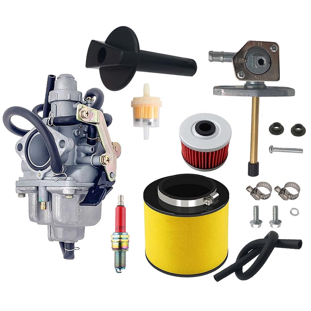 Recon 250 Carburetor with Fuel Tank Petcock Valve Set Fits for Honda TRX 250 Recon250 TRX250TM TRX250TE ATV Carb w/Air Filter Oi