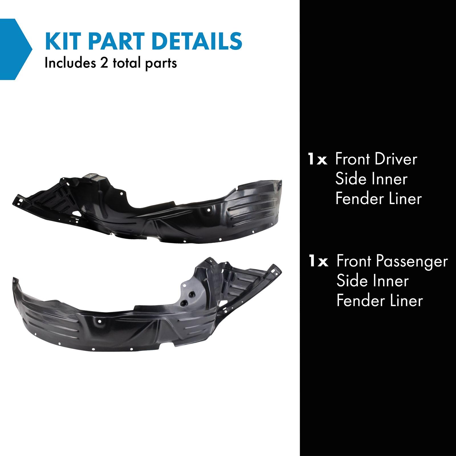 Trq Front Inner Fender Liner Set Compatible With 2003-2008 Honda Element Ho1248122 Ho1249123