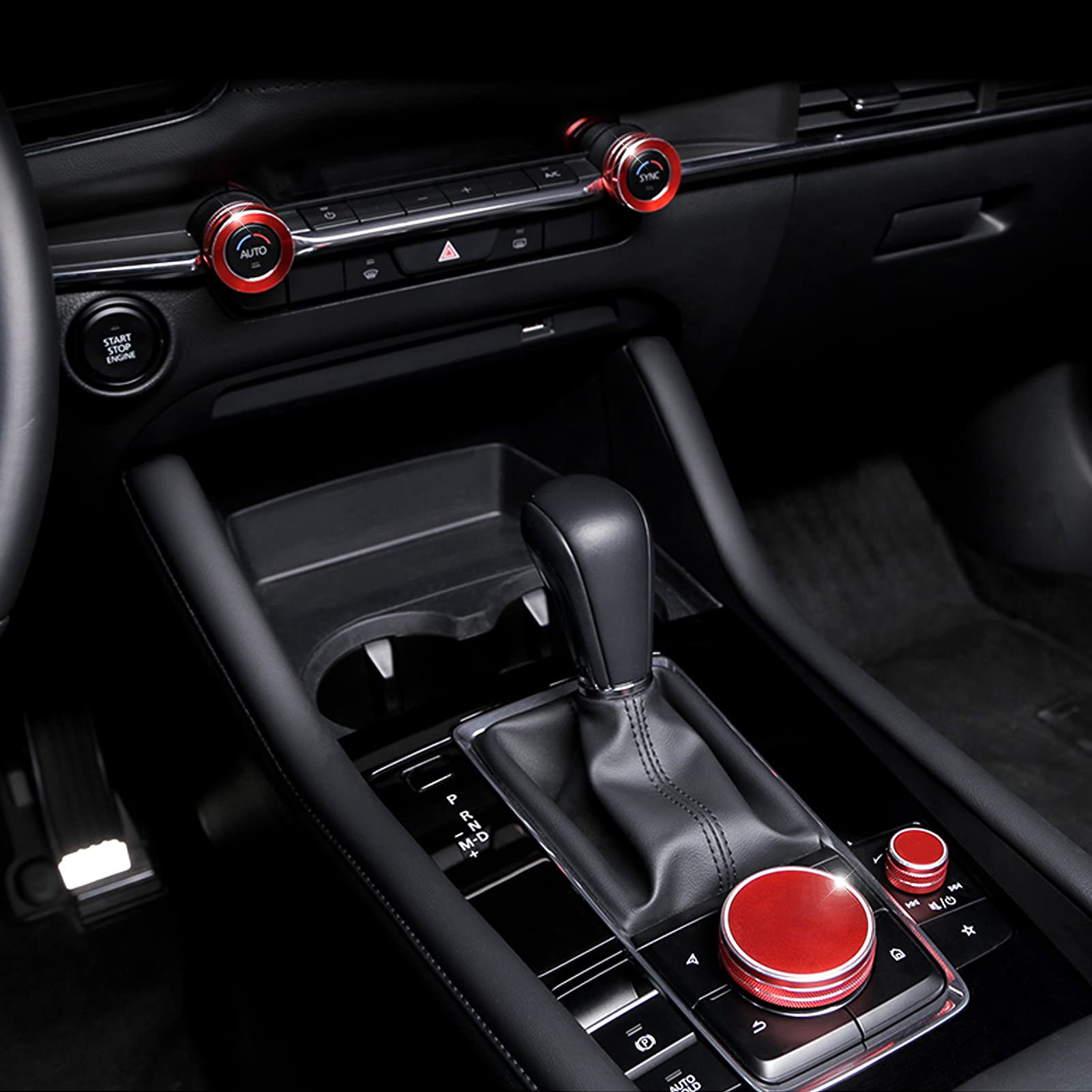 Anfokas Compatible With Mazda 3 Cx-30 Cx-50 Accessories Sporty Car Interior Gear Panel Gears Shift Knob Multimedia & Volume Button Knob Cover Trims Caps -Red