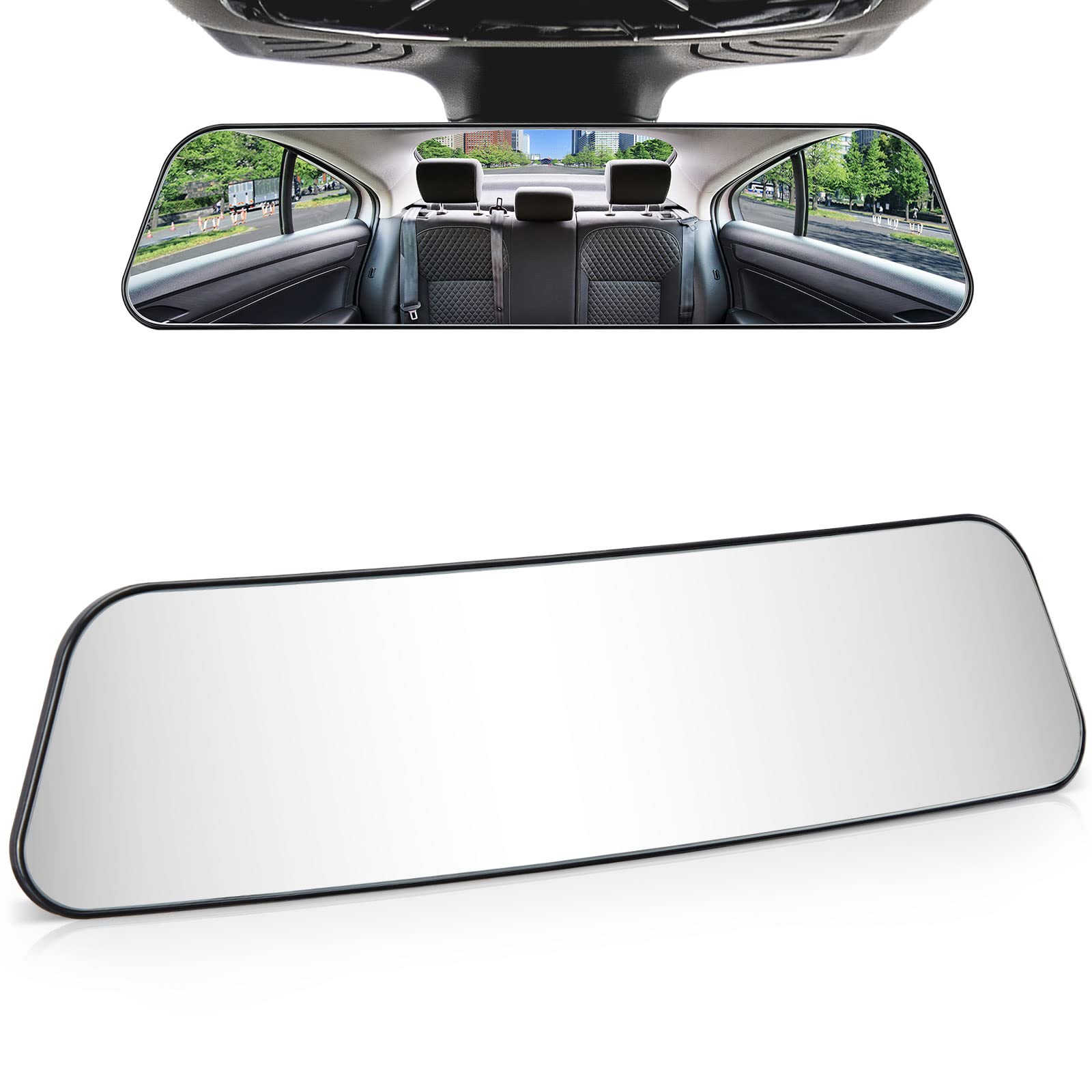 Joytutus Rear View Mirror, 12 Inch Panoramic Rearview Mirror, Interior Clip-On Wide Angle Convex Universal Rear View Mirror To R