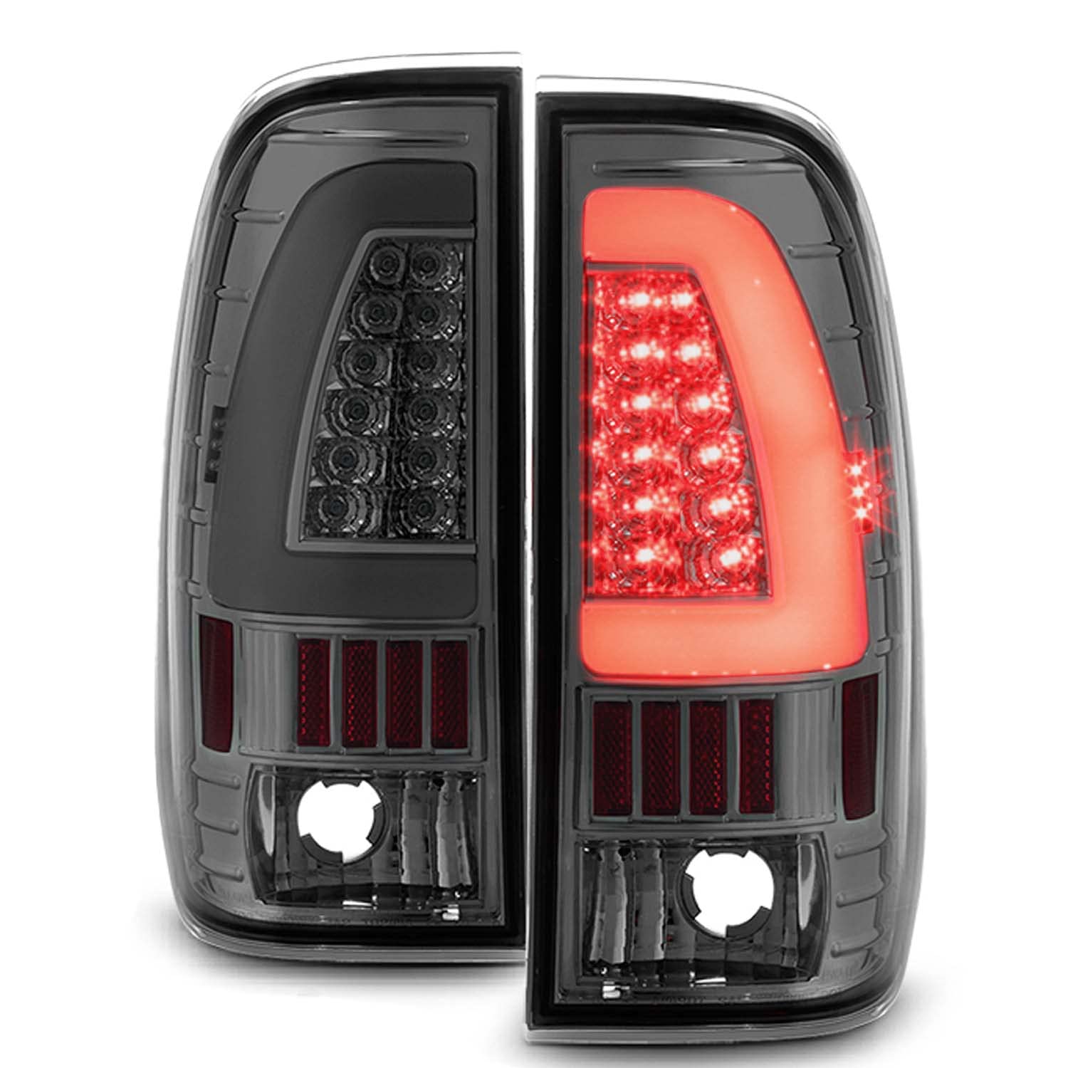 Akkon - For 1997-2003 Ford F150 | 1999-07 F-Series Super Duty Led Tube Style Smoked Taillights Taillamp Pair Set