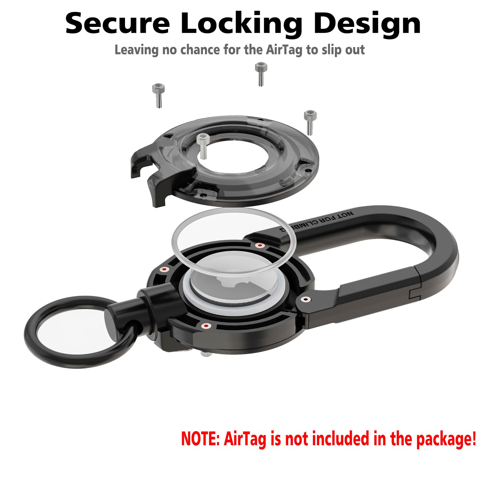 Eupterosaur 4.5   Heavy Duty Carabiner Keychain With Airtag Holder,Alloy Car Fob Keychain With Airtag Holder,Sturdy Scratch-Resi