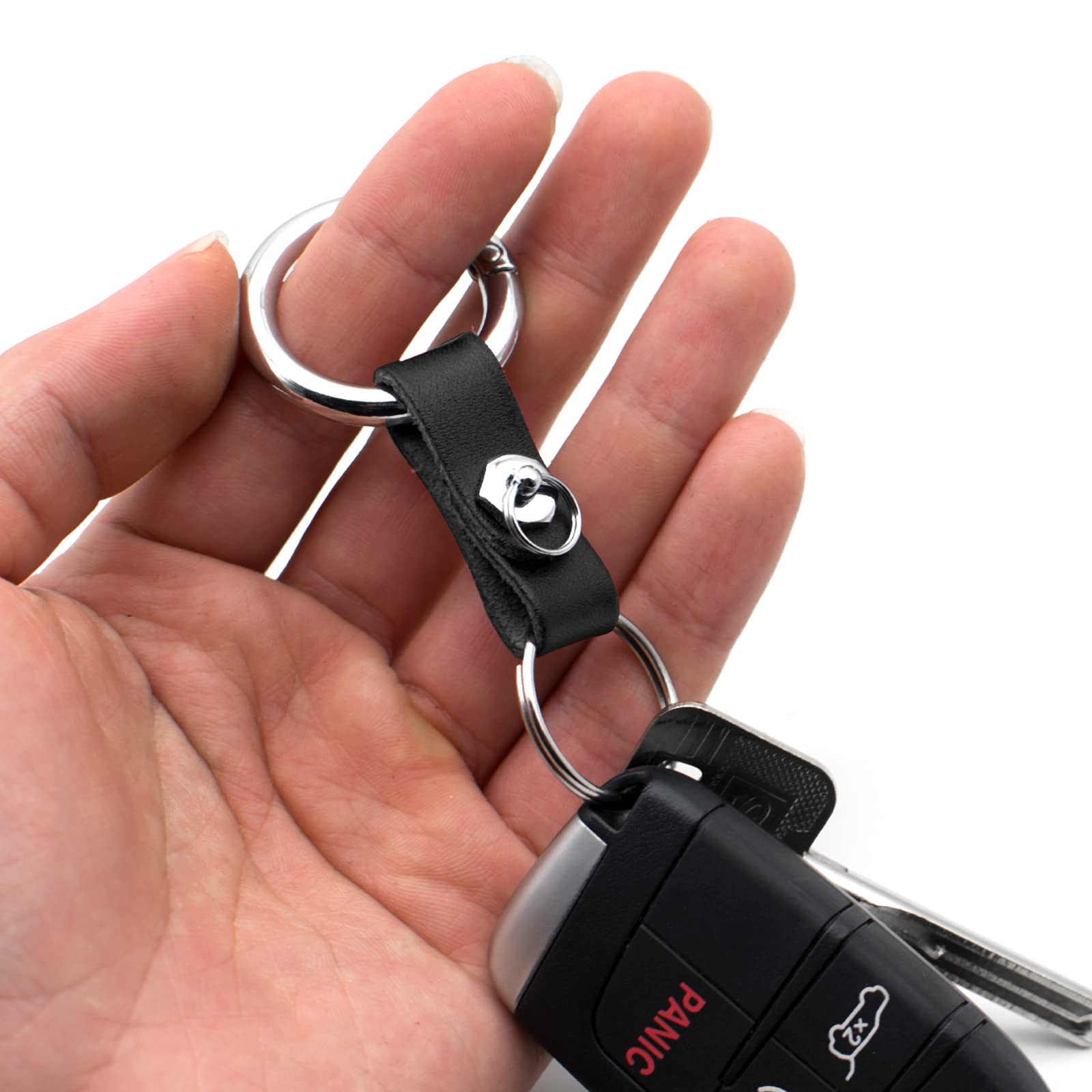 Feyoun Key Chain Car Key Clip Quick Release Leather Car Keychain For Men And Women - Black Color, With Anti-Lost Ring, Short