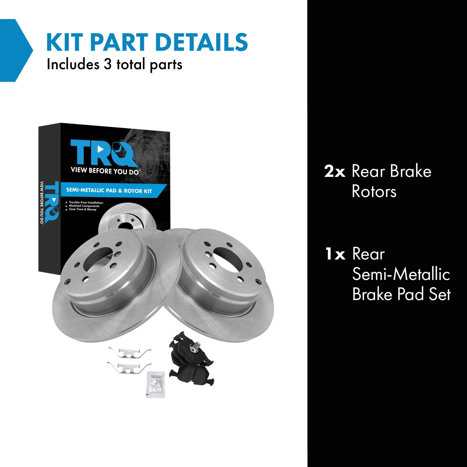 Trq Rear Brake Pad & Rotor Kit Brake Pads Brake Rotor Semi-Metallic Compatible With 2003-2005 Land Rover Range Rover
