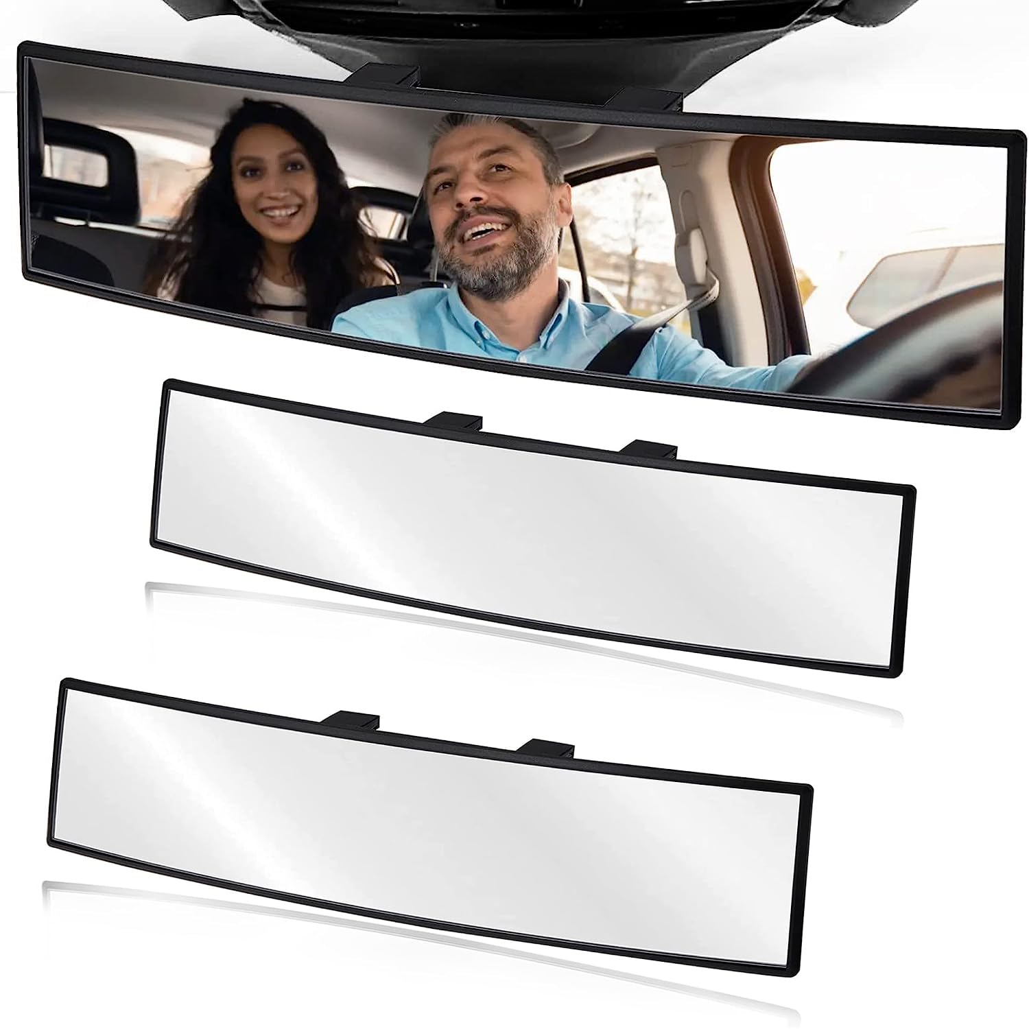 Obtanim 2 Pcs Rearview Mirror 12 Inch Hd Glass Anti Glare Clip On Panoramic Wide Angle Car Interior Rear View Mirror Accessories