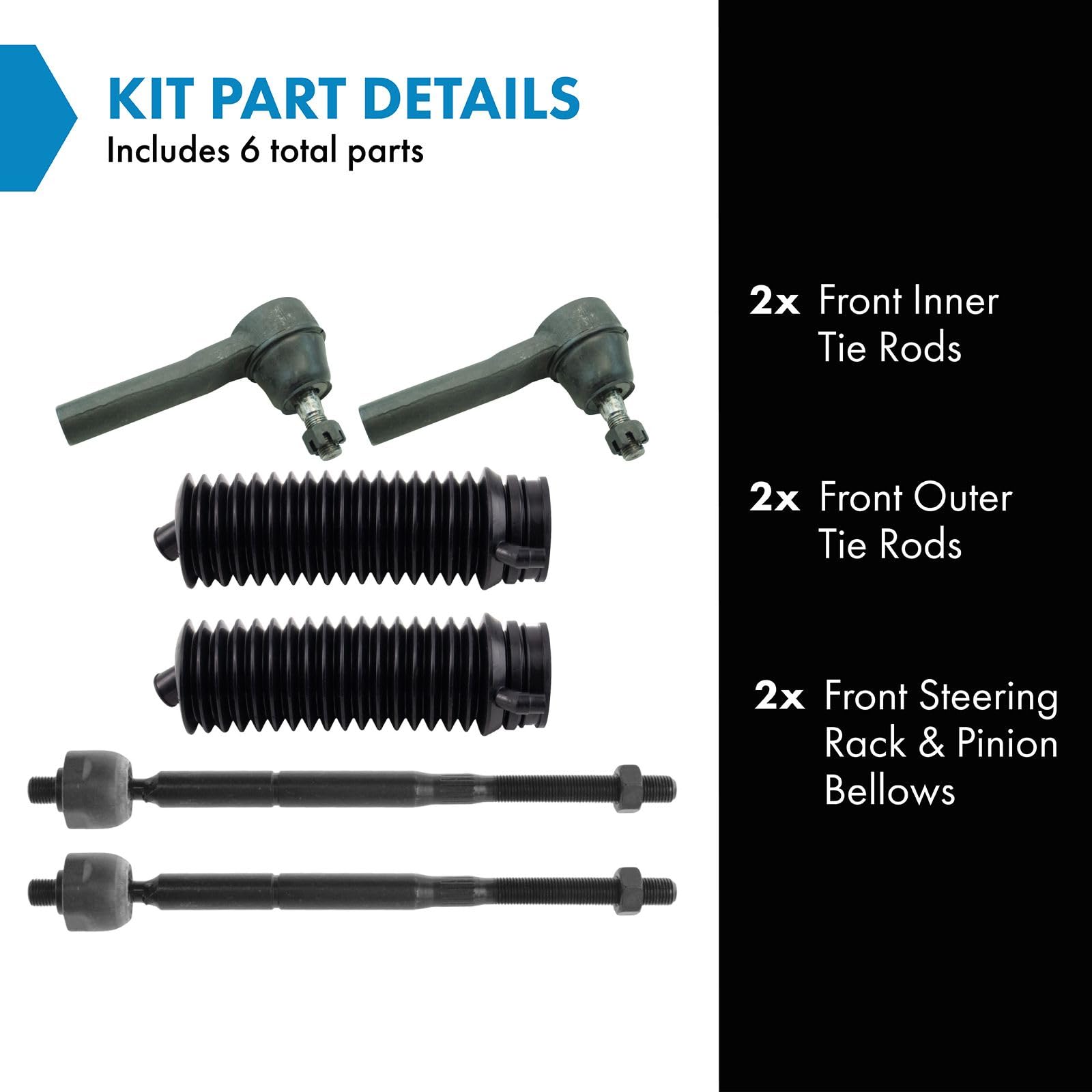 Trq Front Steering Kit Steering Rack & Pinion Bellow Tie Rod Compatible With 2005-2007 Chrysler Town & Country Dodge Caravan Gra