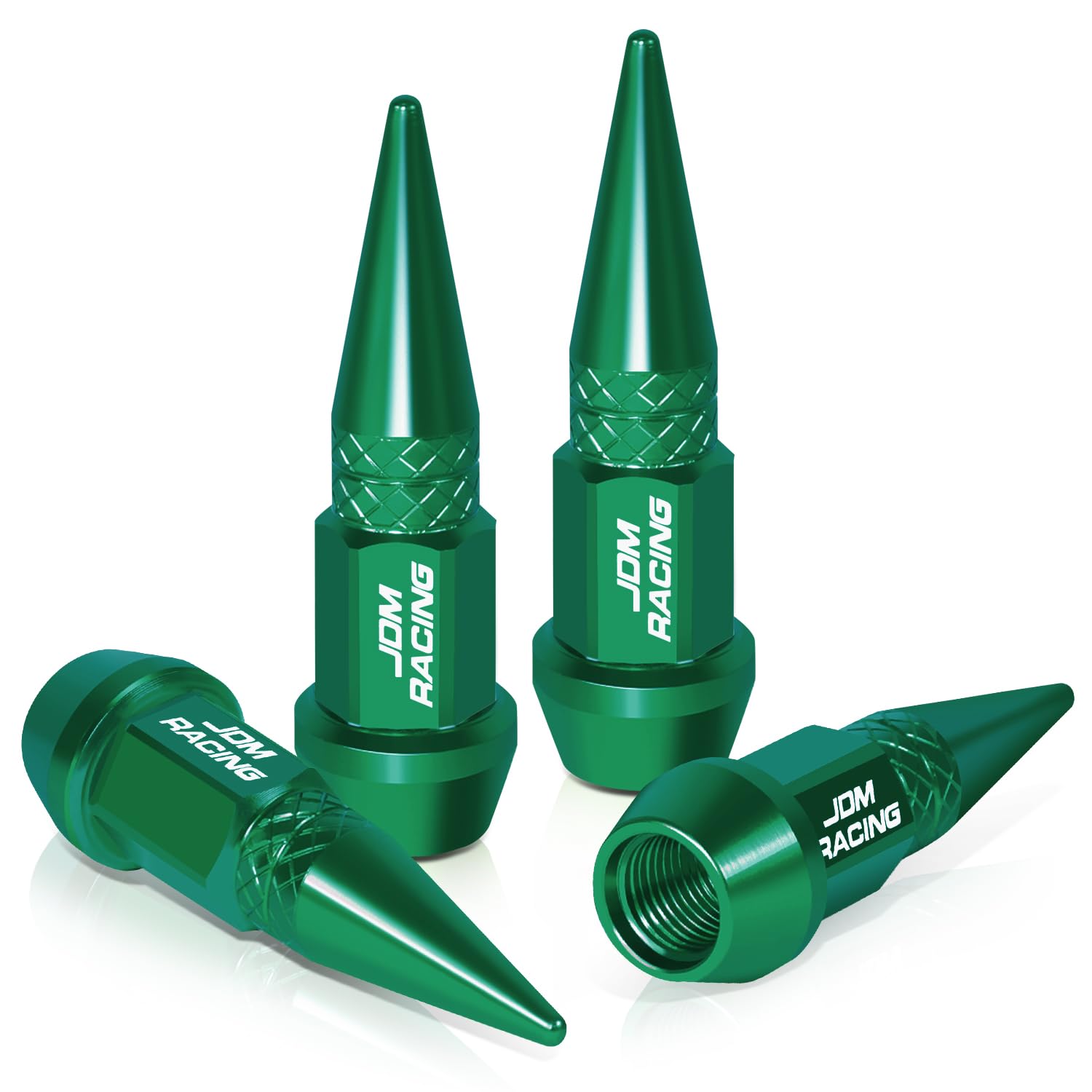 Auto Dynasty 45Mm Anodized Aluminum Valve Stem Caps, Spiked Head Design Car Accessories, Universal Fit For Most Vehicles, Green