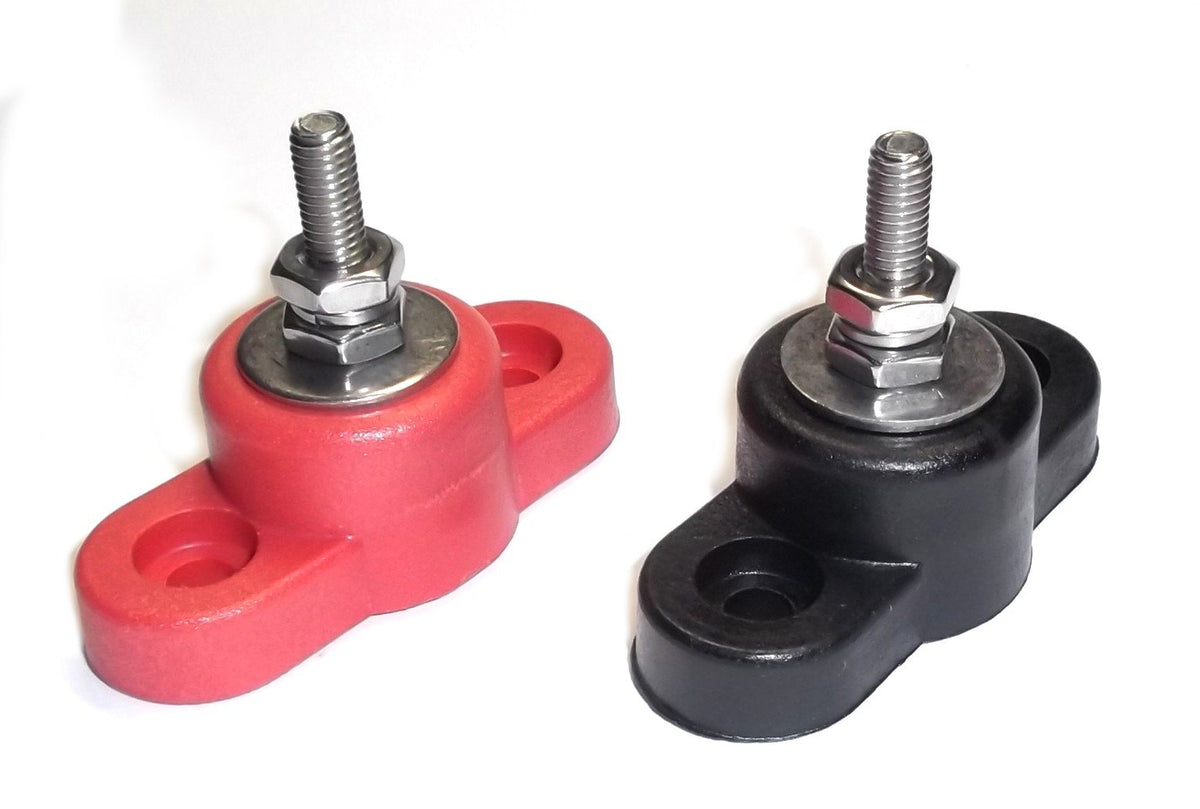 Fastronix 3/16'' (#10-32) Stainless Steel Single Stud Power And Ground Junction Block Red And Black
