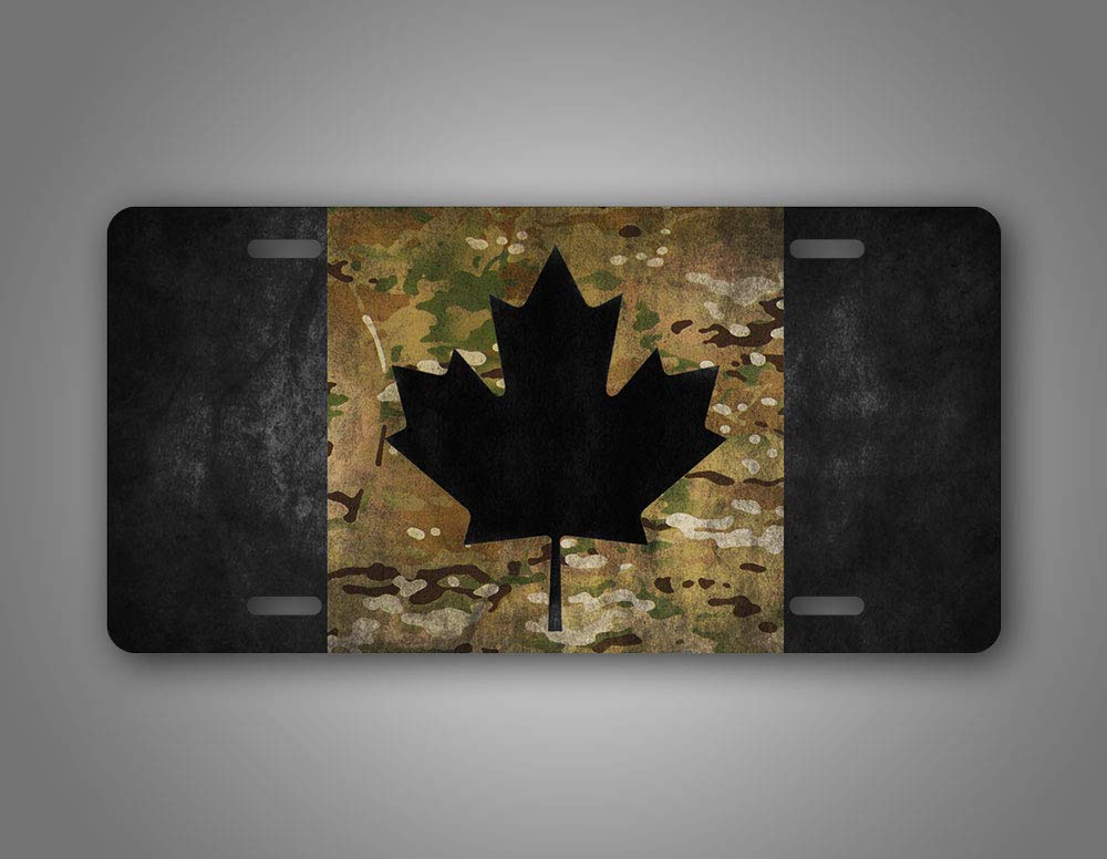 Signsandtagsonline Canada Flag Camo License Plate Maple Leaf Black & Camo Canadian Auto Tag