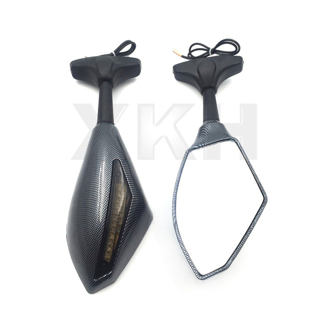 XKH Carbon Turn Signal Mirrors with Smoke Lens for Suzuki GSXR 600/750/1000/Hayabusa (2001-2012) - Adult Size, Clear Lens