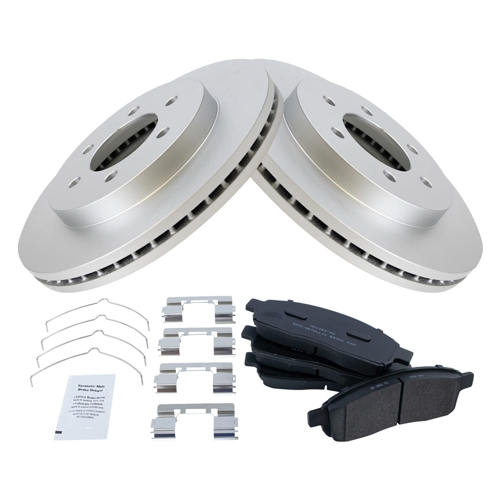 Trq Front Brake Pad & Rotor Kit Premium G-Coated Semi-Metallic Compatible With 2004-2008 Ford F-150 2006-2008 Lincoln Mark Lt