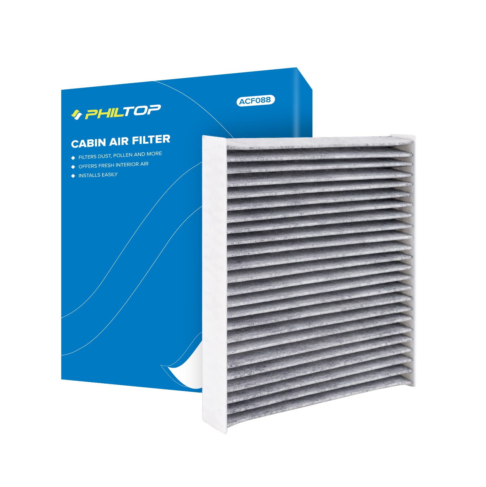 Philtop Acf088 (Cf11924) Cabin Air Filter, Replacement For Fiat500 (2012-2019), Premium Cabin Filter With Activated Carbon Filte