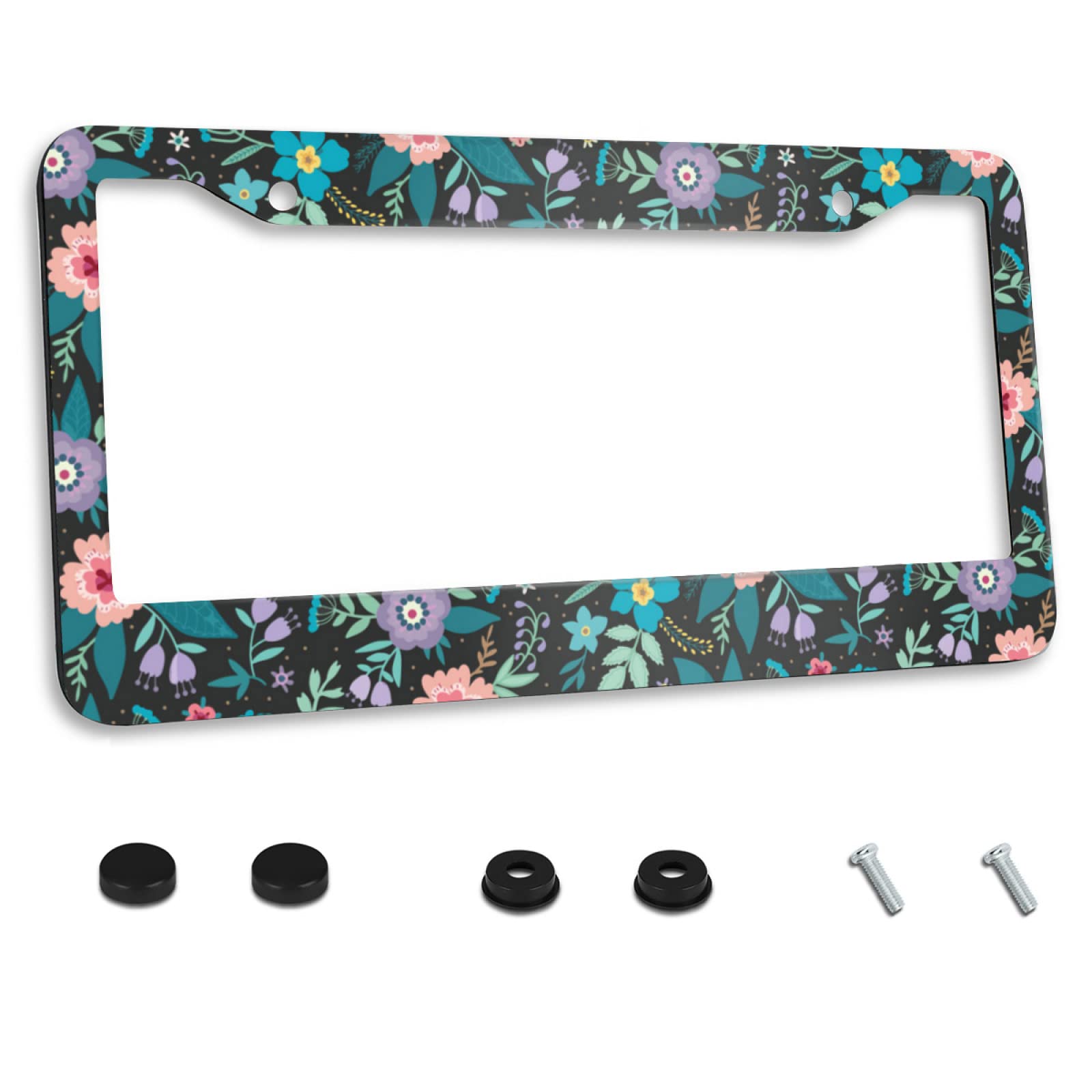 Bright Colorful Flowers Floral Hawaii License Plate Frame Car License Plate Stainless Steel Accessory License Plate Decorative 2
