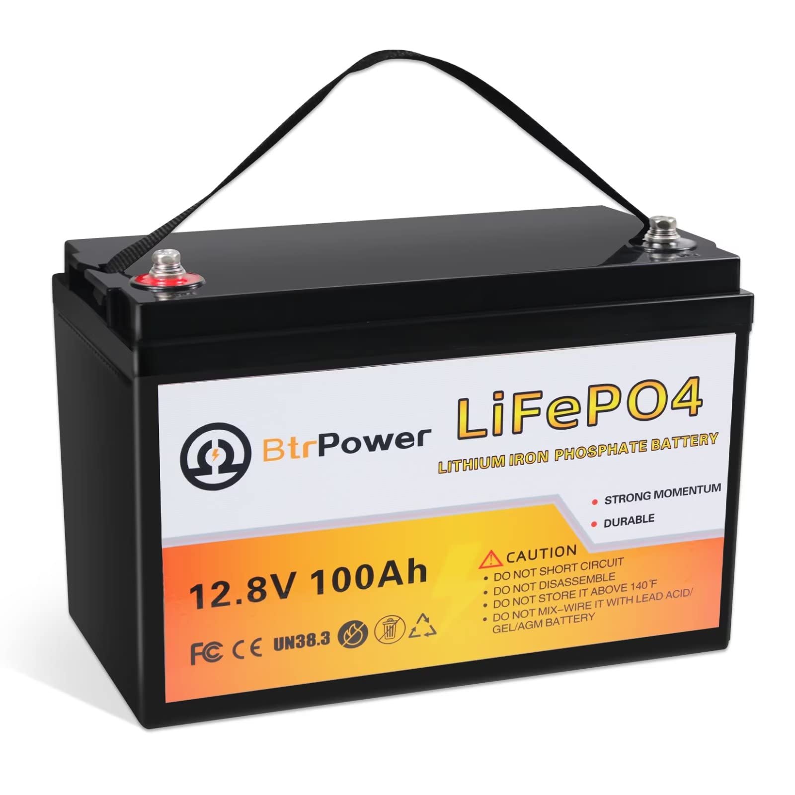 12V 100AH LiFePO4 Lithium Battery, 5000+ Cycles Deep Cycle LiFePO4 Battery with Built-in 100A BMS fit for RV, Home Storage,Troll