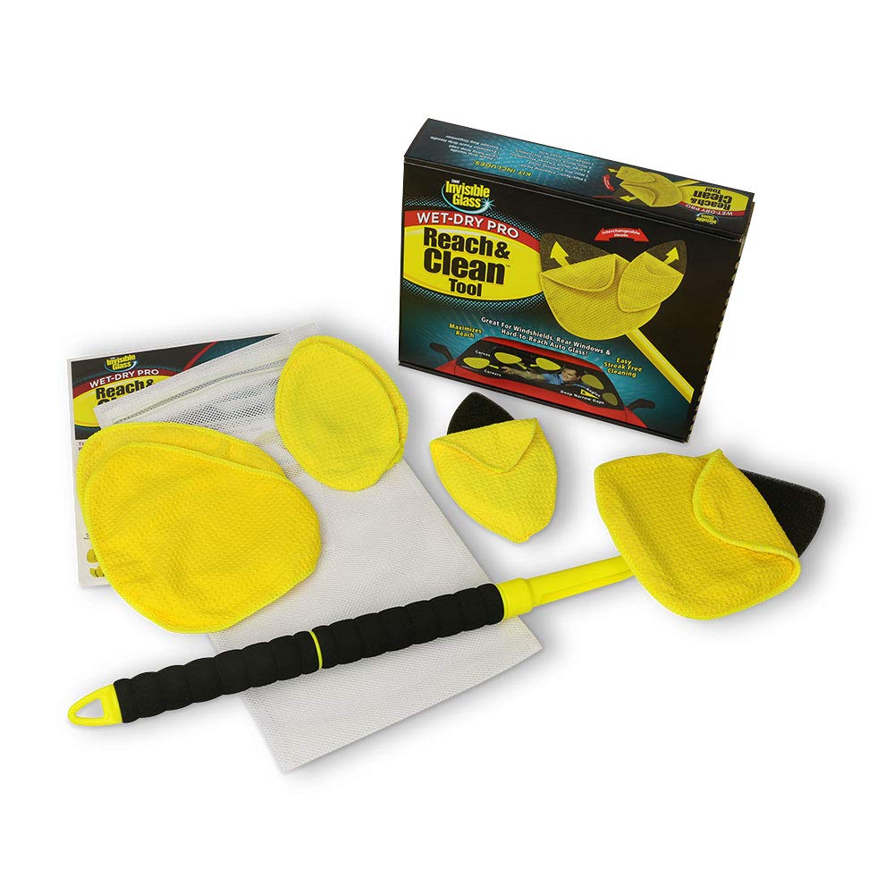 Invisible Glass 95164 Reach and Clean Tool Wet-Dry Pro Window and Windshield Wand Glass Cleaning Tool has Extendable Handle and 