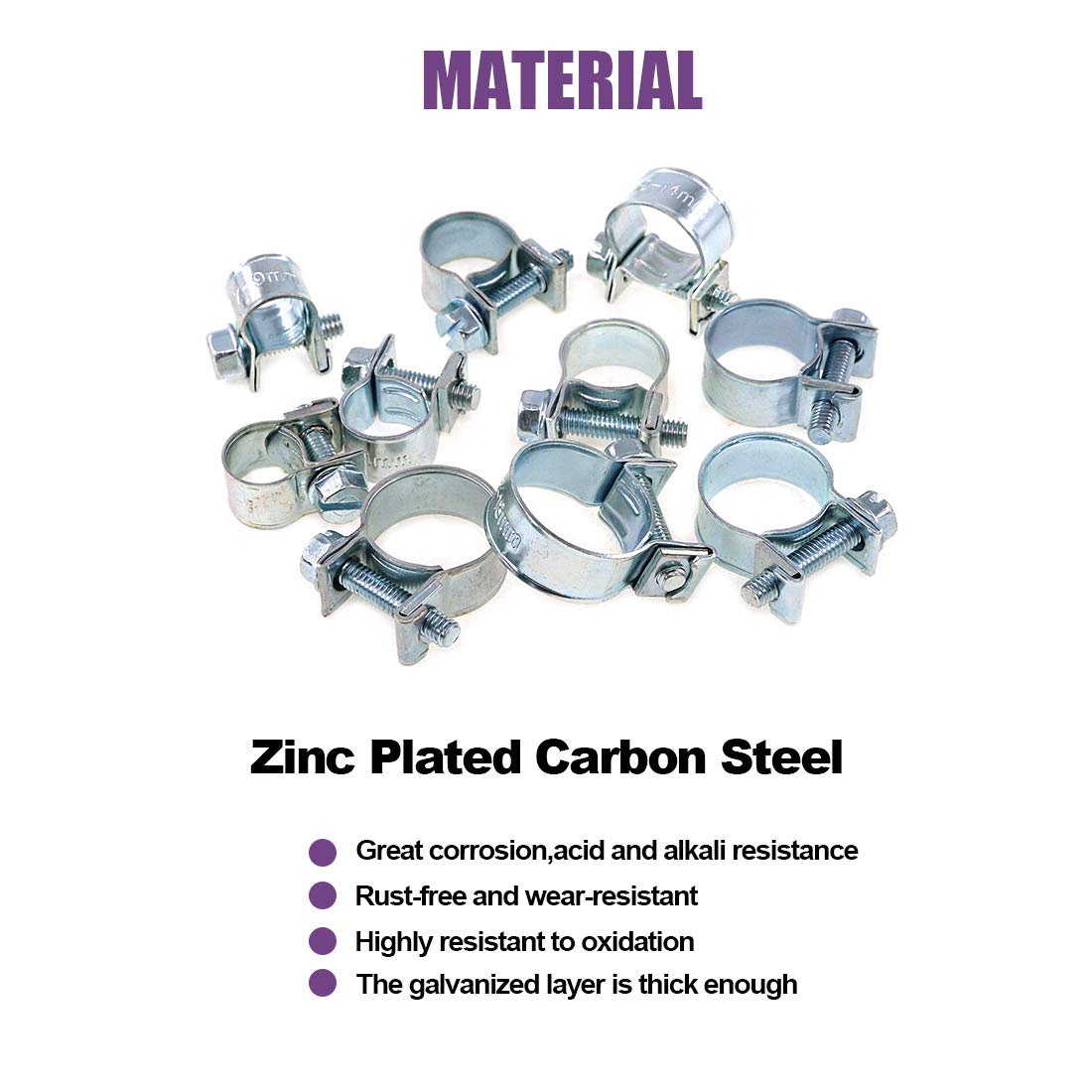 Swpeet 120Pcs 10 Sizes Zinc Plated Mini Fuel Injection Line Style Hose Clamp Assortment Kit Perfect For Automotive, Agriculture,