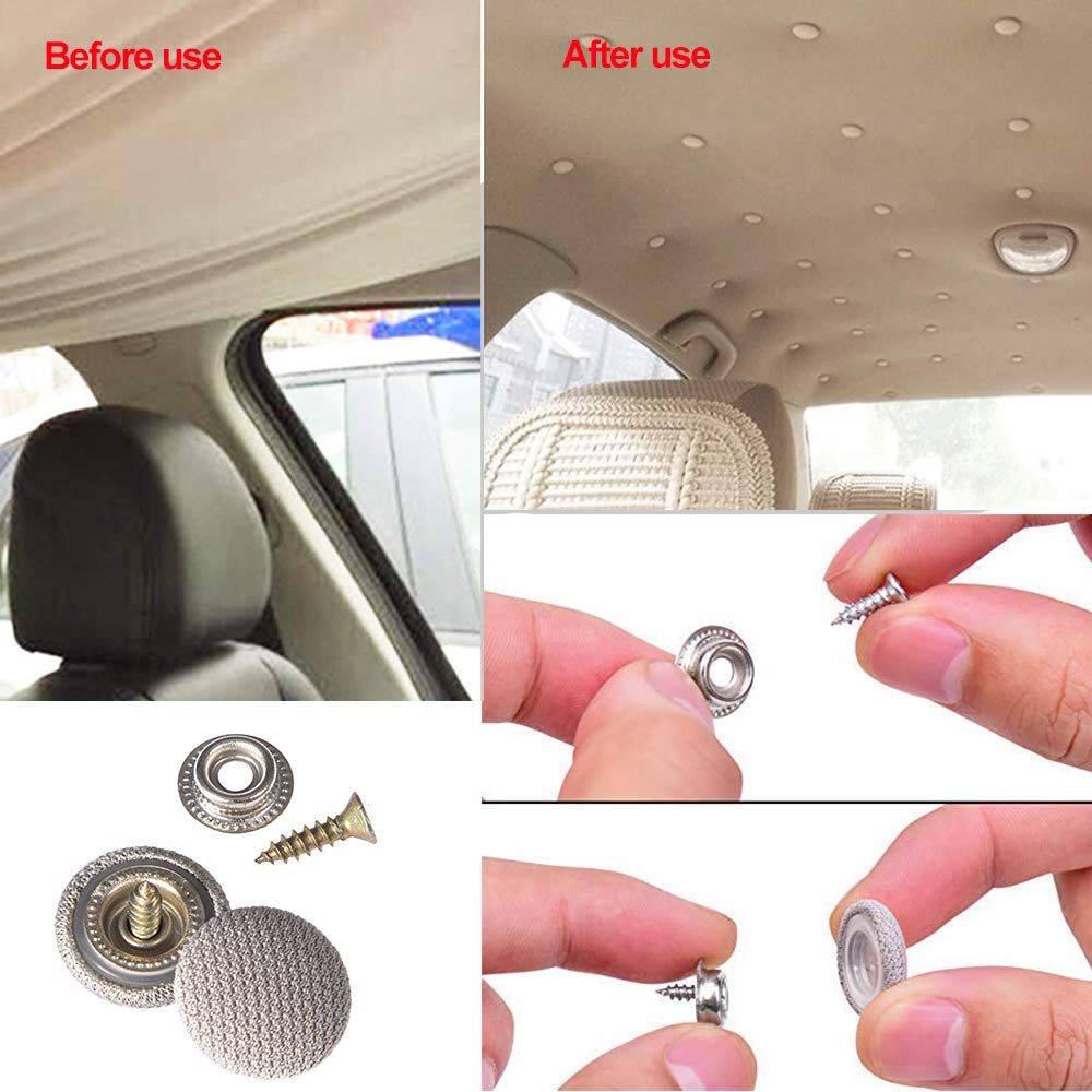 Ricwina 60 Pcs Automotive Car Roof Headliner Repair Button, Universal Auto Roof Snap Rivets Retainer Design For Car Roof Flannelette Fixed, With Installation Tool And Fit All Cars