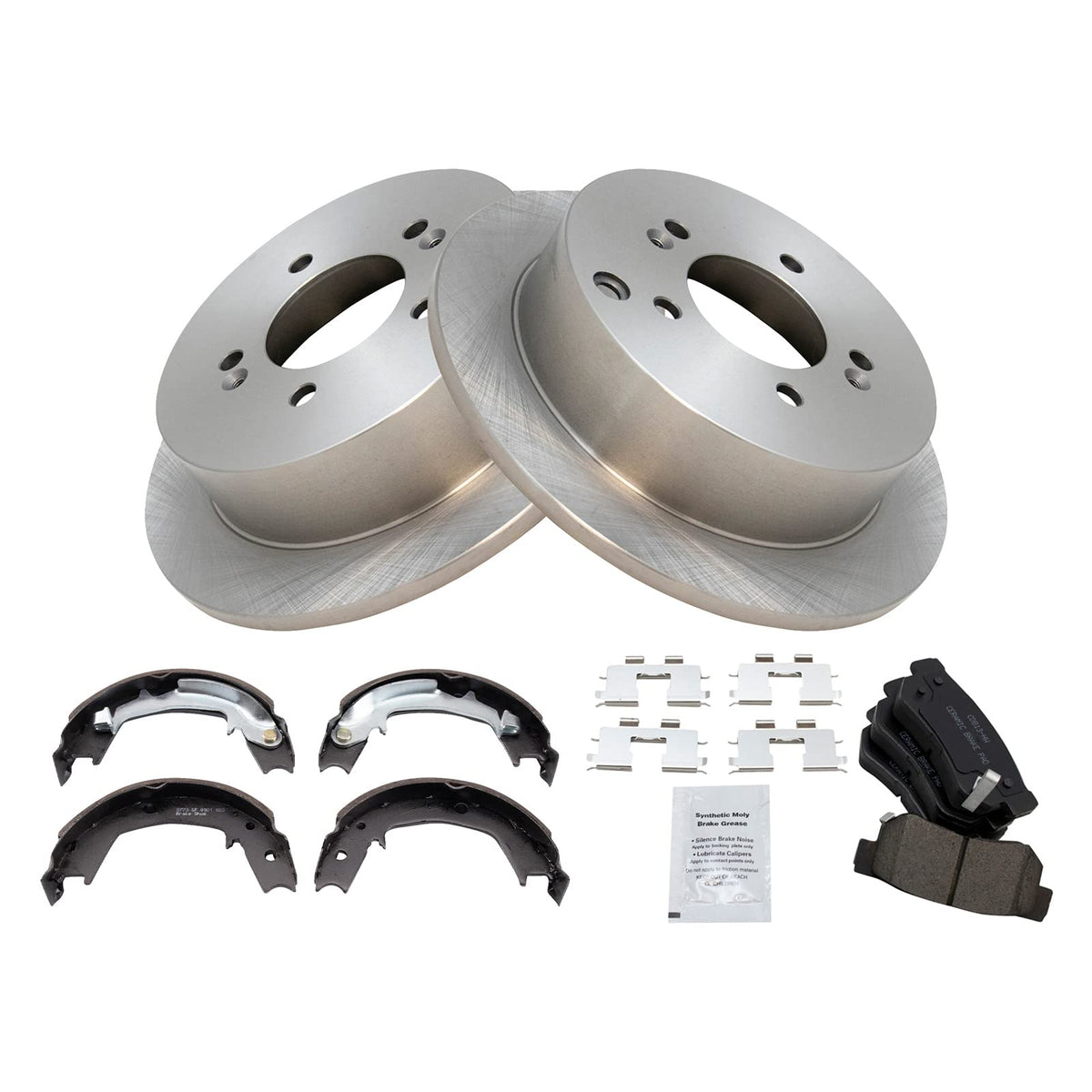 Trq Rear Brake Pad & Rotor Kit Brake Pads Brake Rotor Parking Brake Shoe Set Ceramic Compatible With 2001-2006 Hyundai Santa Fe