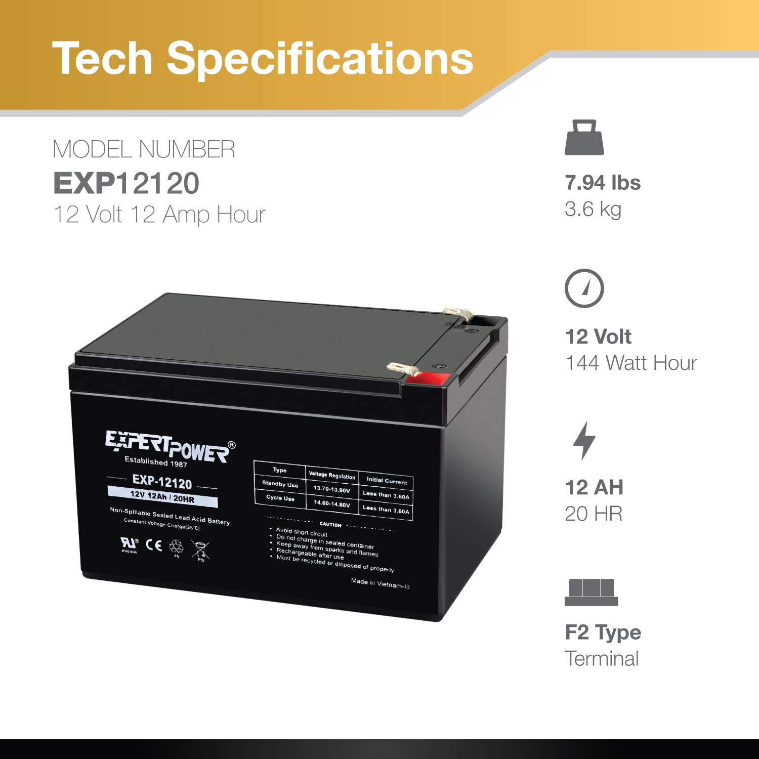 Expertpower 2 Pack 12 Volt 12 Ah Rechargeable Battery || Exp12120,Black