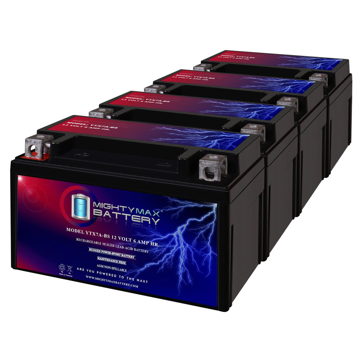 Mighty Max Battery Ytx7A-Bs 12V 6Ah Sealed Lead Agm Battery For Motorcycles - 4 Pack