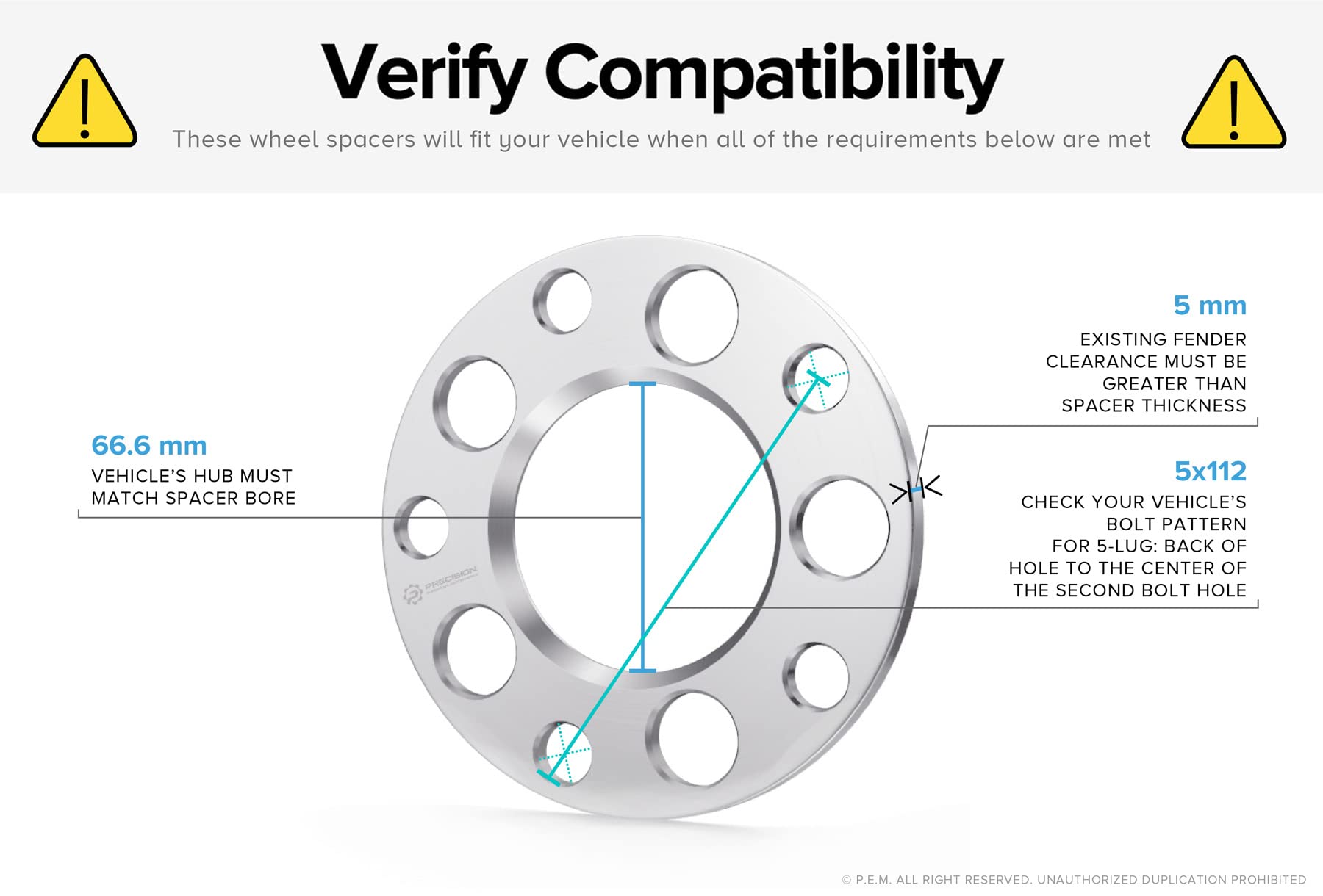 Stancemagic - 2Pcs 5Mm Hubcentric Wheel Spacers (5X112, 66.6Mm Bore, No Lip) Compatible With Audi A4 S4 A5 S5 A6 S6 A7 S7 A8 Qua