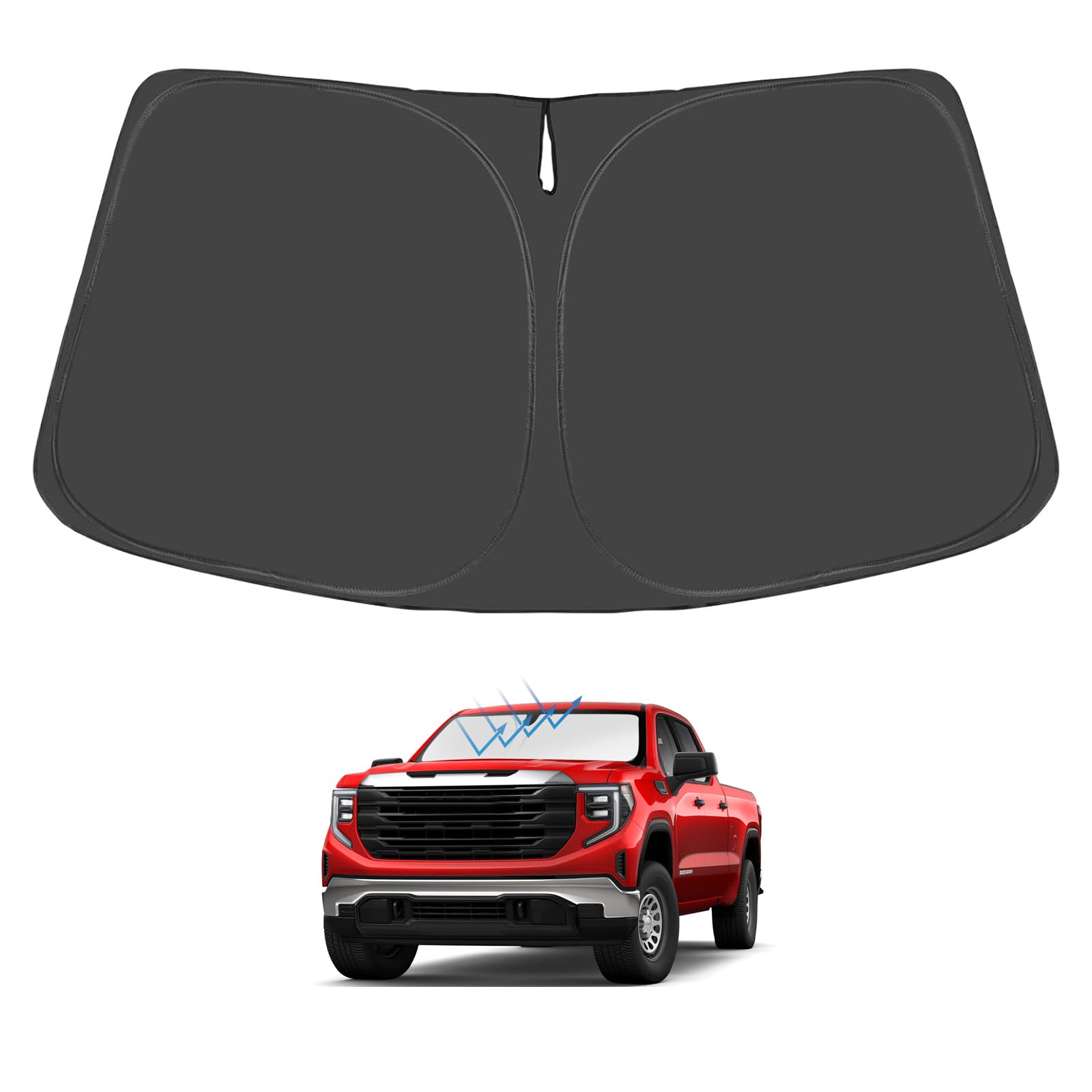 Proadsy 2025 Upgrade Windshield Sun Shade for GMC Sierra 1500 2500 3500 (2019-2024) - 4-Layer UV Blocking Sun Visor,