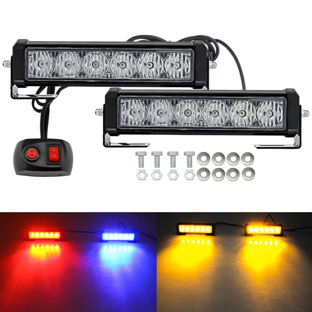 Stdysun Led Emergency Strobe Lights Bar 2Pcs Red Blue Change Amber Double Color Warning Police Grille Lights Bar Surface Mount F