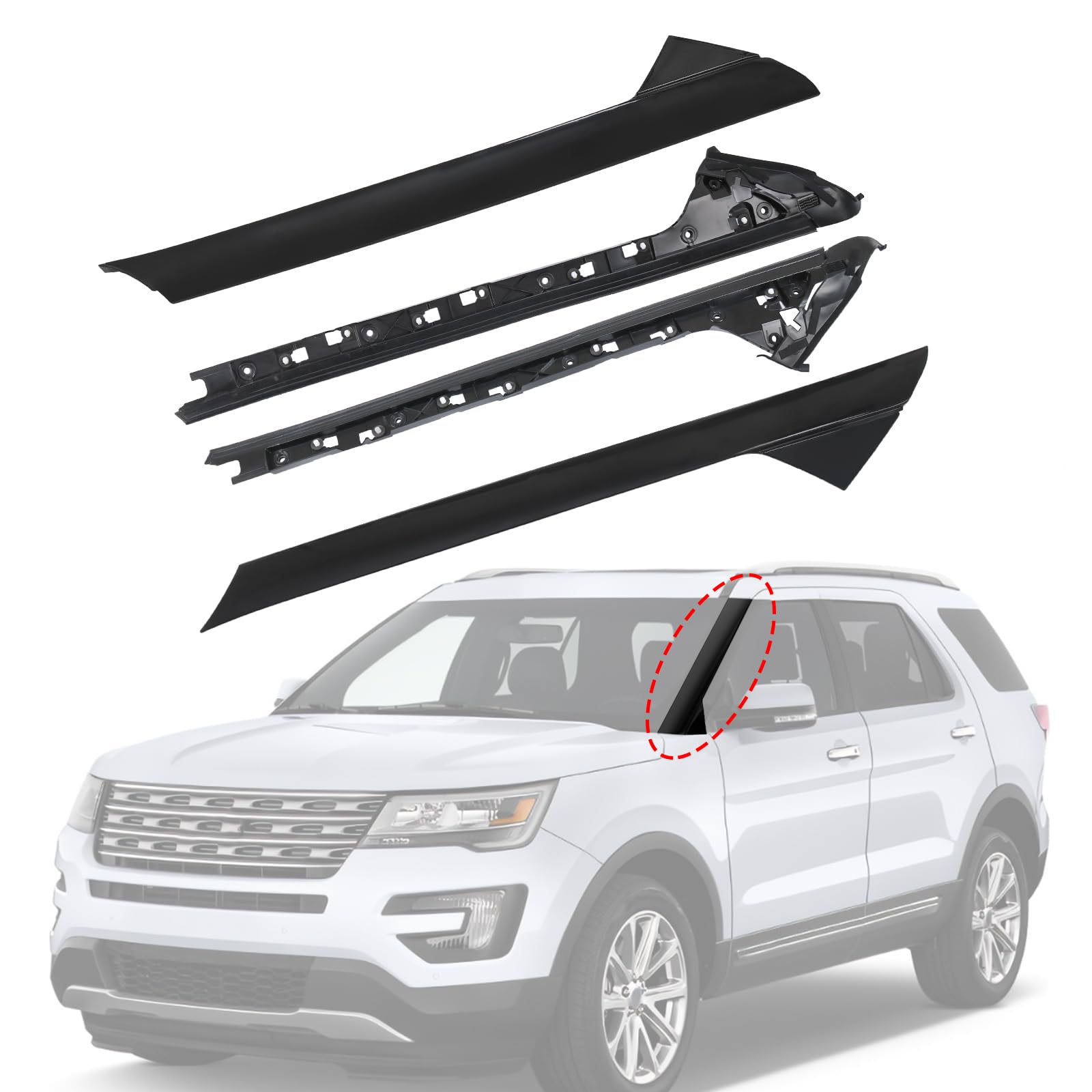 A-Pillar Molding Trim Kit Outer And Inner Trim Set Replacement For 2011-2019 Ford Explorer 4 Door Utility (Left & Right) Replace