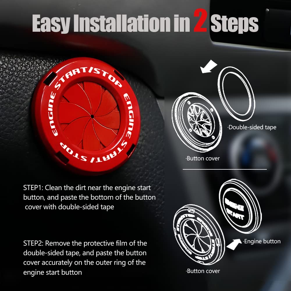 Rotary Push Start Button Cover, Car Engine Push To Start Accessories, Automotive Start Stop Button Cover, Diy Car Decoration Gift For Christmas New Years Birthday, Red